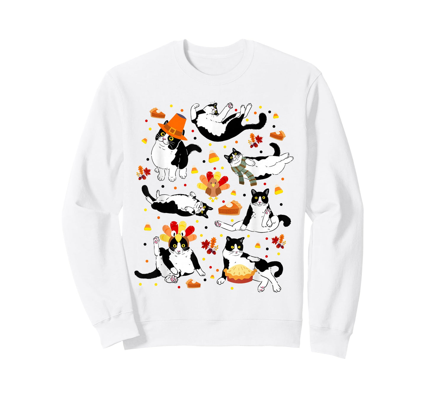 Funny Tuxedo Cat Fall Season Cute Cat Autumn Kids Men Women T-Shirt