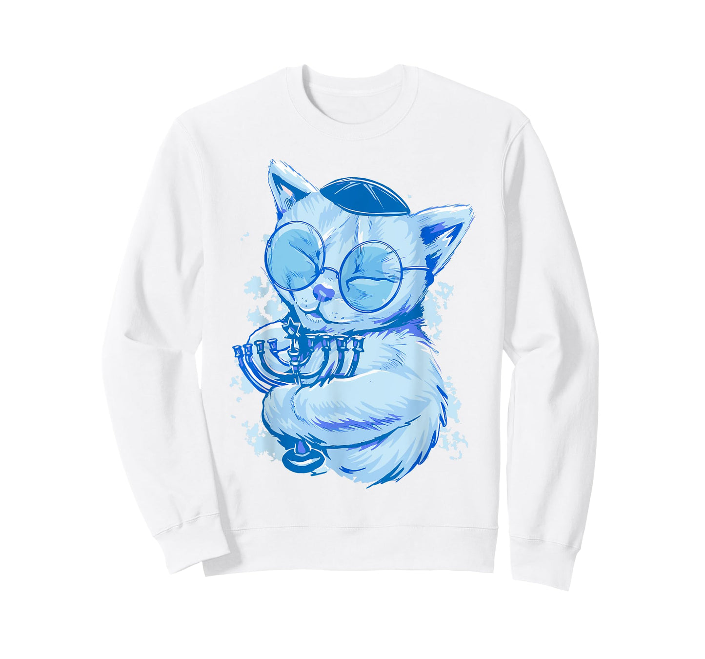 Funny Hanukkah Cat Jewish Chanukah Cat Menorah Adults Kids T-Shirt