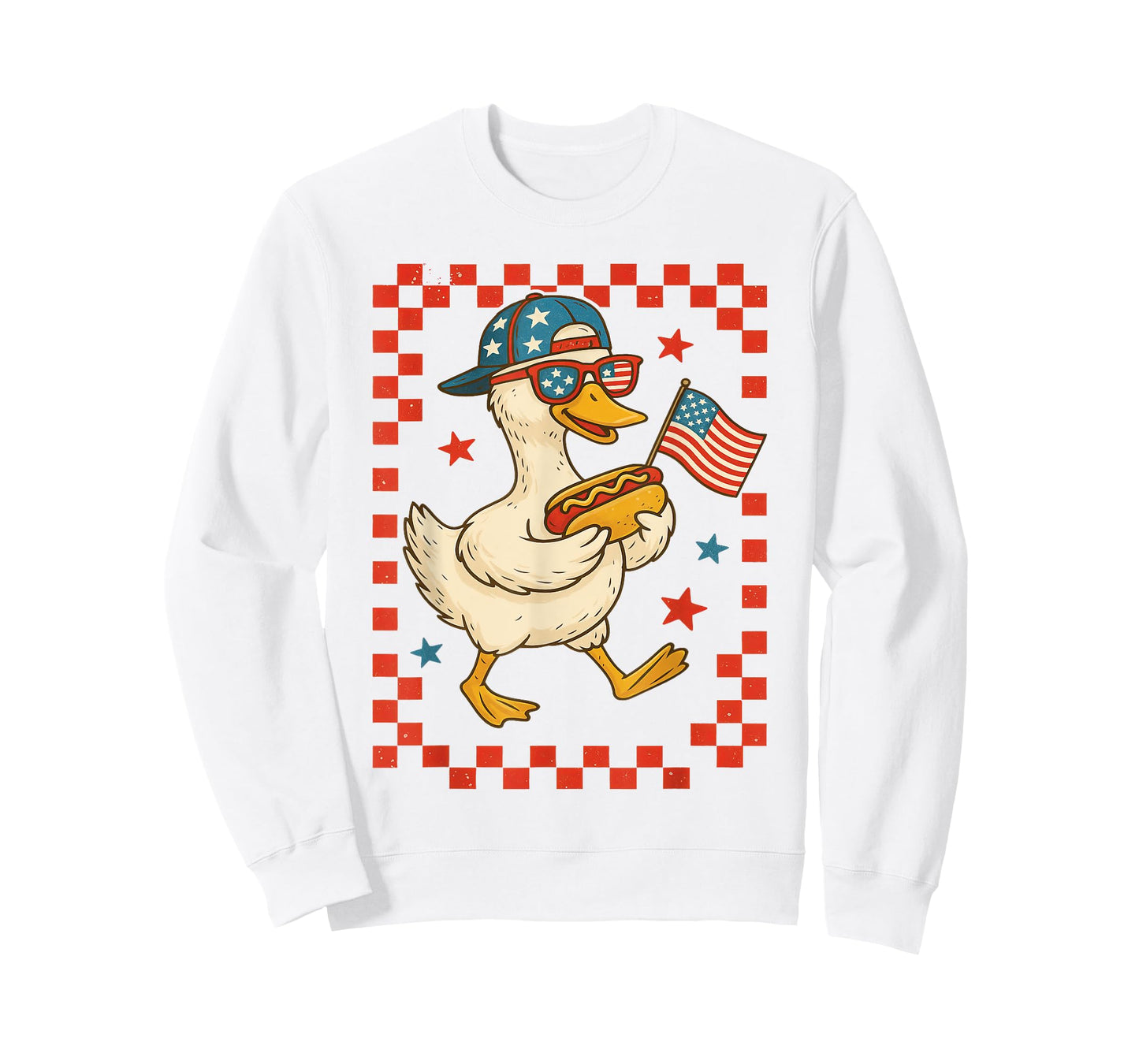 Patriotic Duck with Hot Dog and Flag Funny 4th of July USA T-Shirt for Men Women Girls Kids