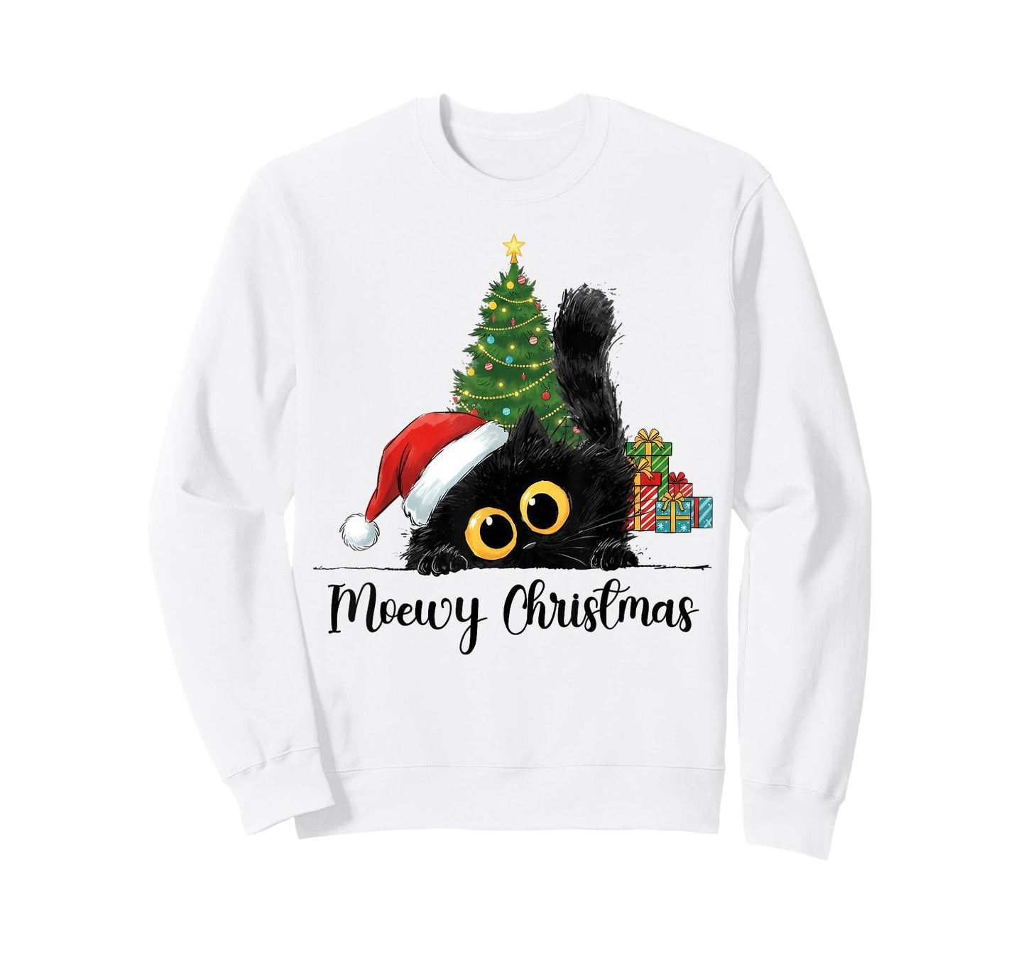 Moewy Christmas Cute Cat Santa Hat Xmas Women Girl T-Shirt