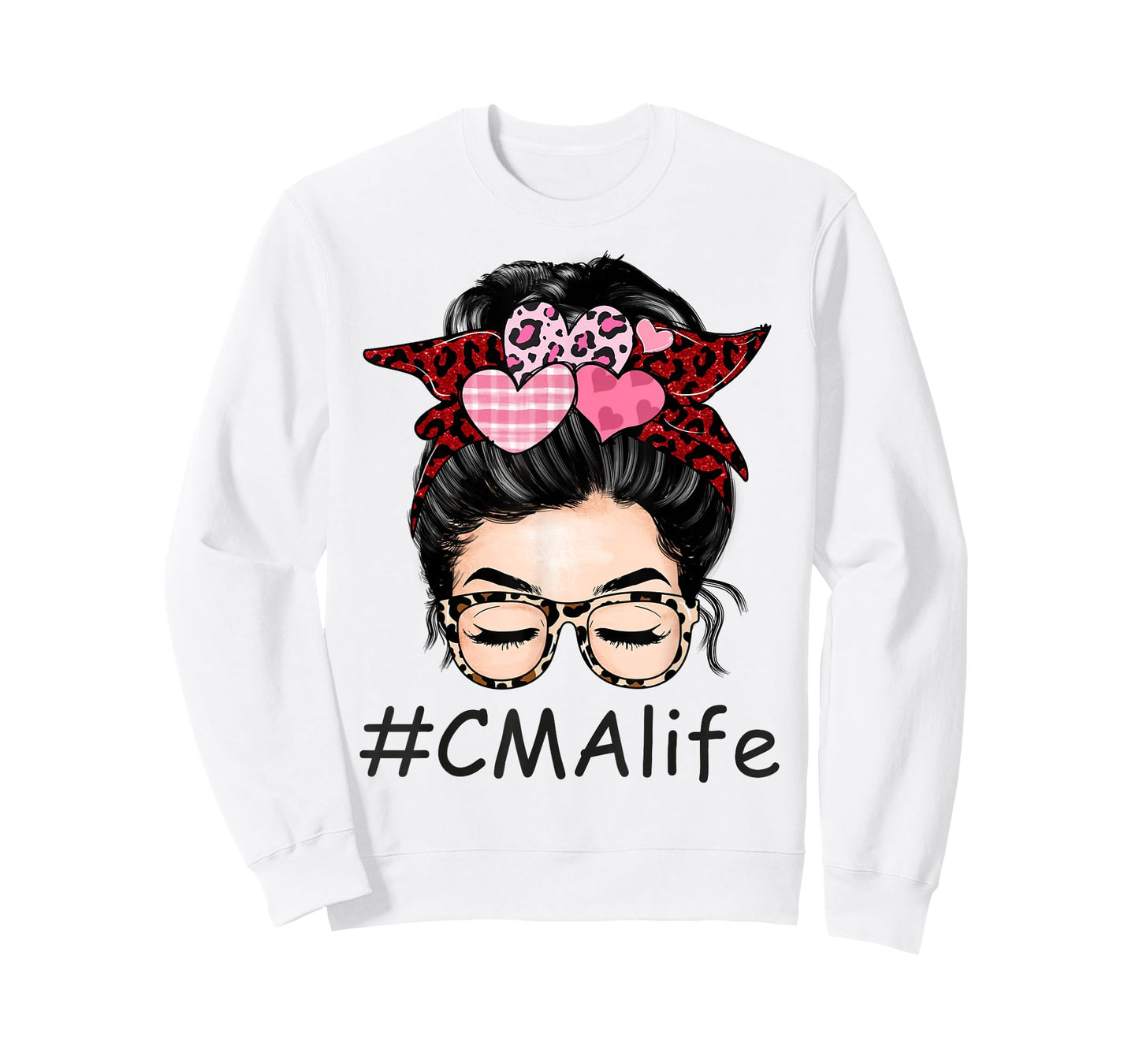 CMA Certified Medical Assistant Valentine Day Cute Messy Bun T-Shirt