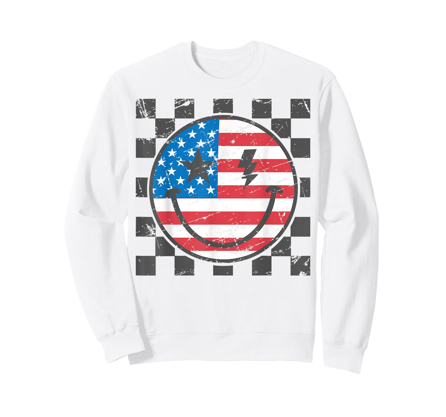 Happy 4th of July Groovy Smile Face Red White Blue USA Flag T-Shirt