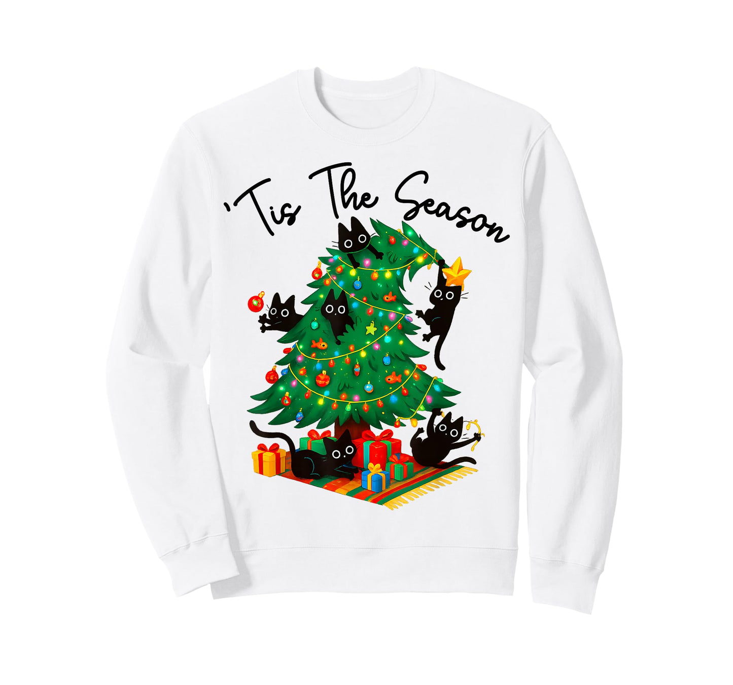 Tis The Season Christmas Tree Cute Black Cat Matching Family T-Shirt