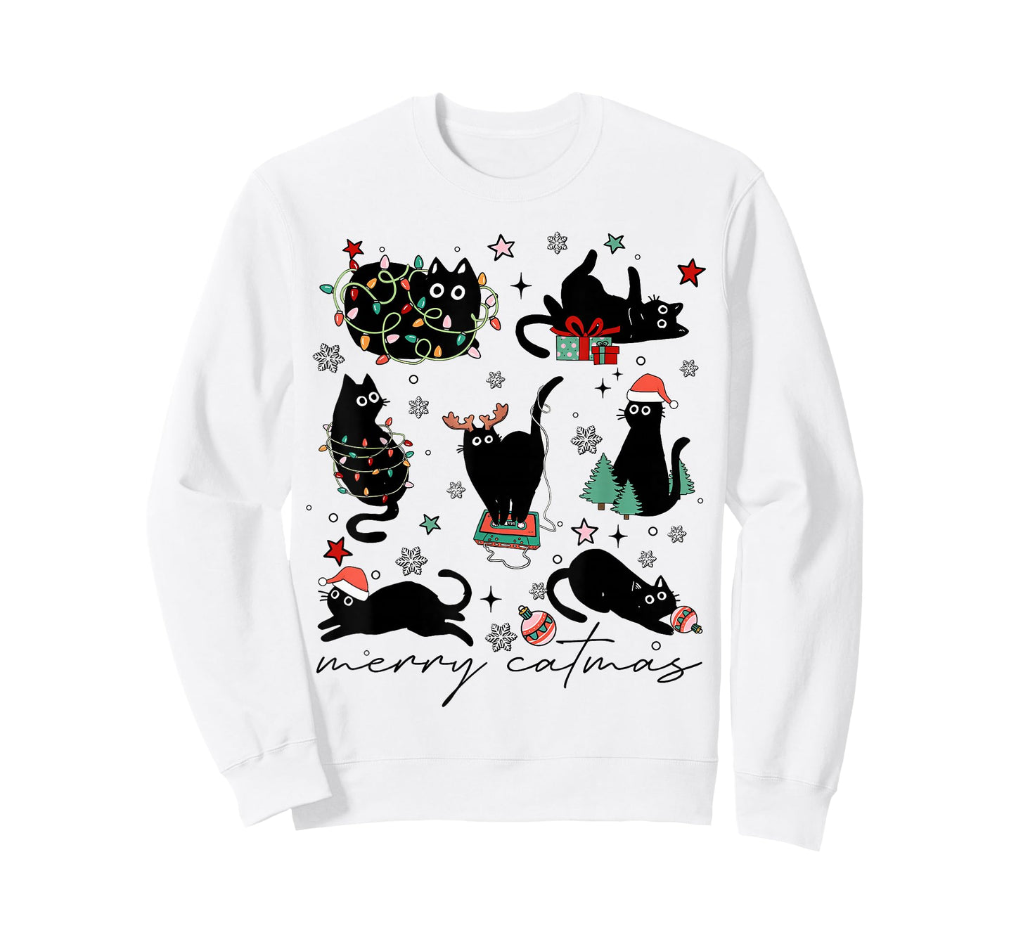 Funny Merry Catmas Christmas Tree Cats Tangled Lights Gifts T-Shirt