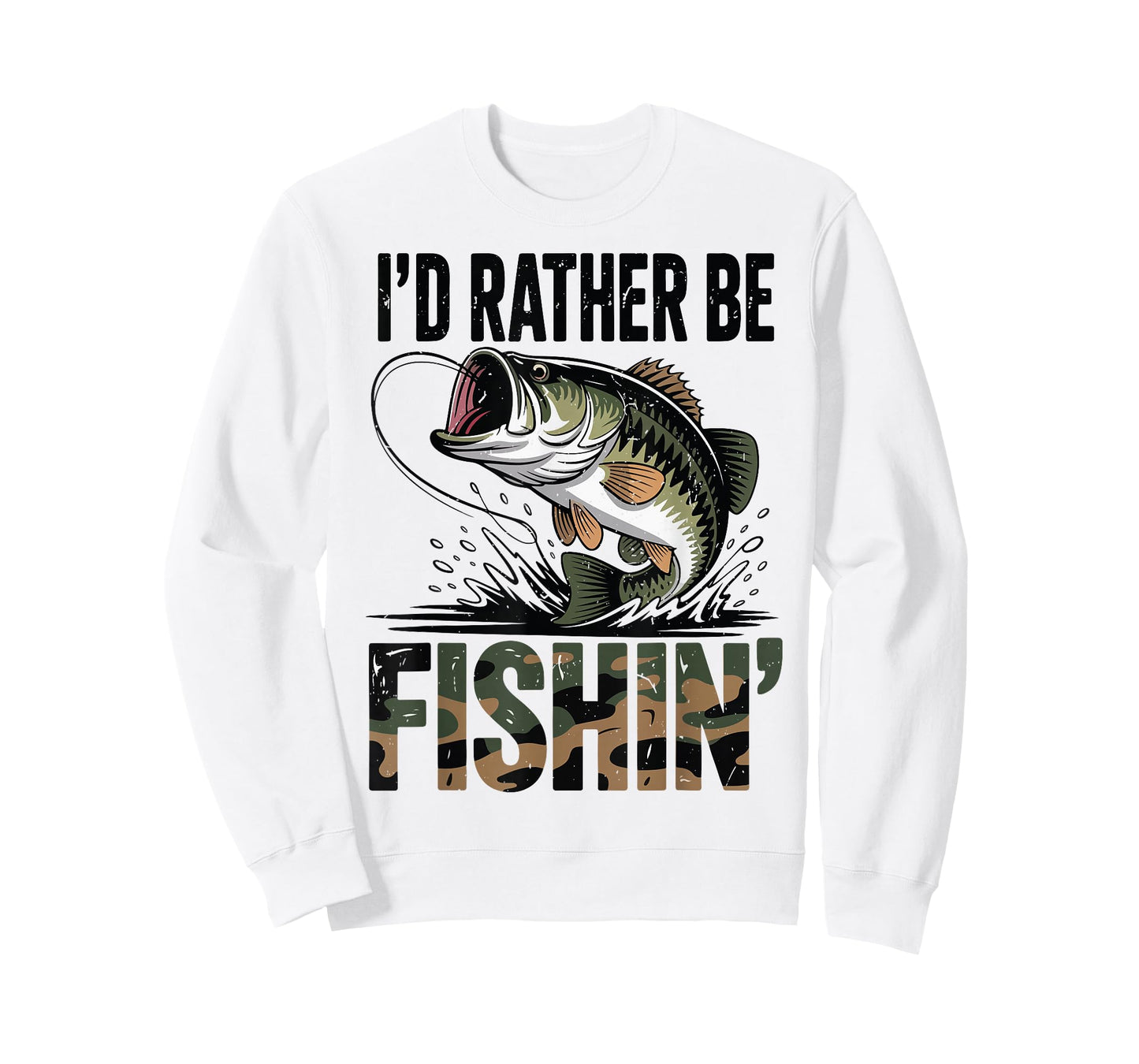 Youth Men Id Rather Be Fishing Camo Bass Fish Dad Joke Funny T-Shirt
