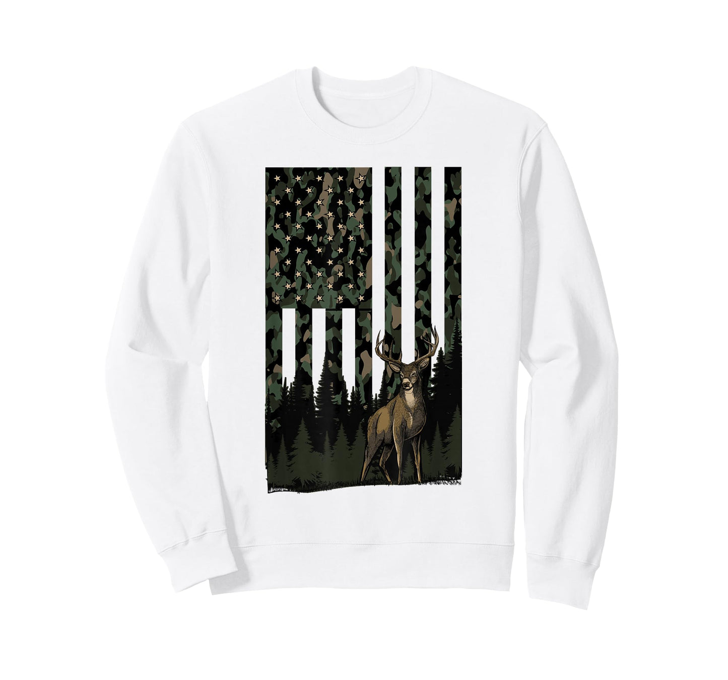 Camo Deer American Flag Patriotic Hunting Graphic USA Flag T-Shirt