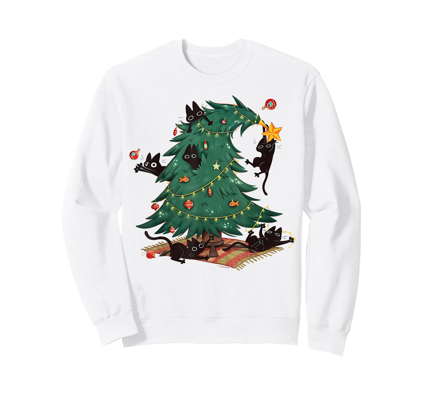 Black Cats Decorating Christmas Tree Funny Cat Lover Holiday T-Shirt