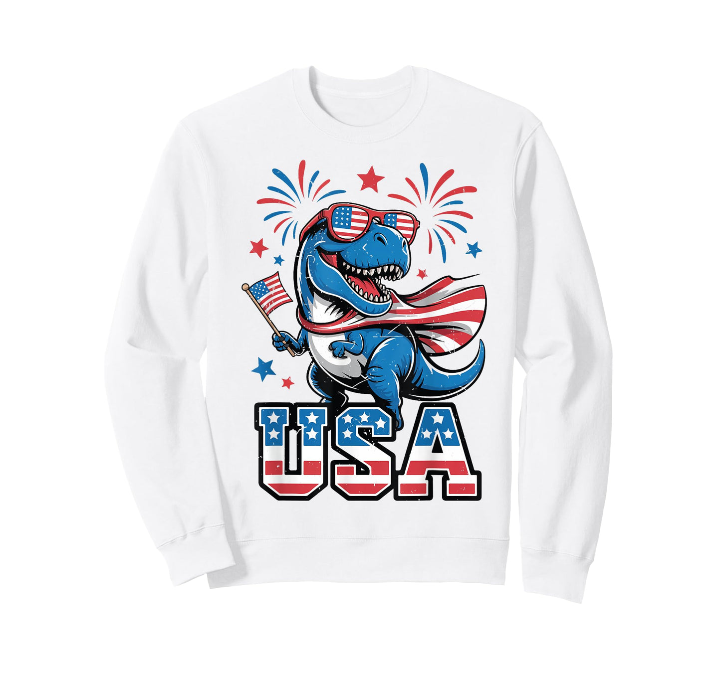 USA 4th July Toddler Boy Dinosaur Dino American Flag Patriot T-Shirt