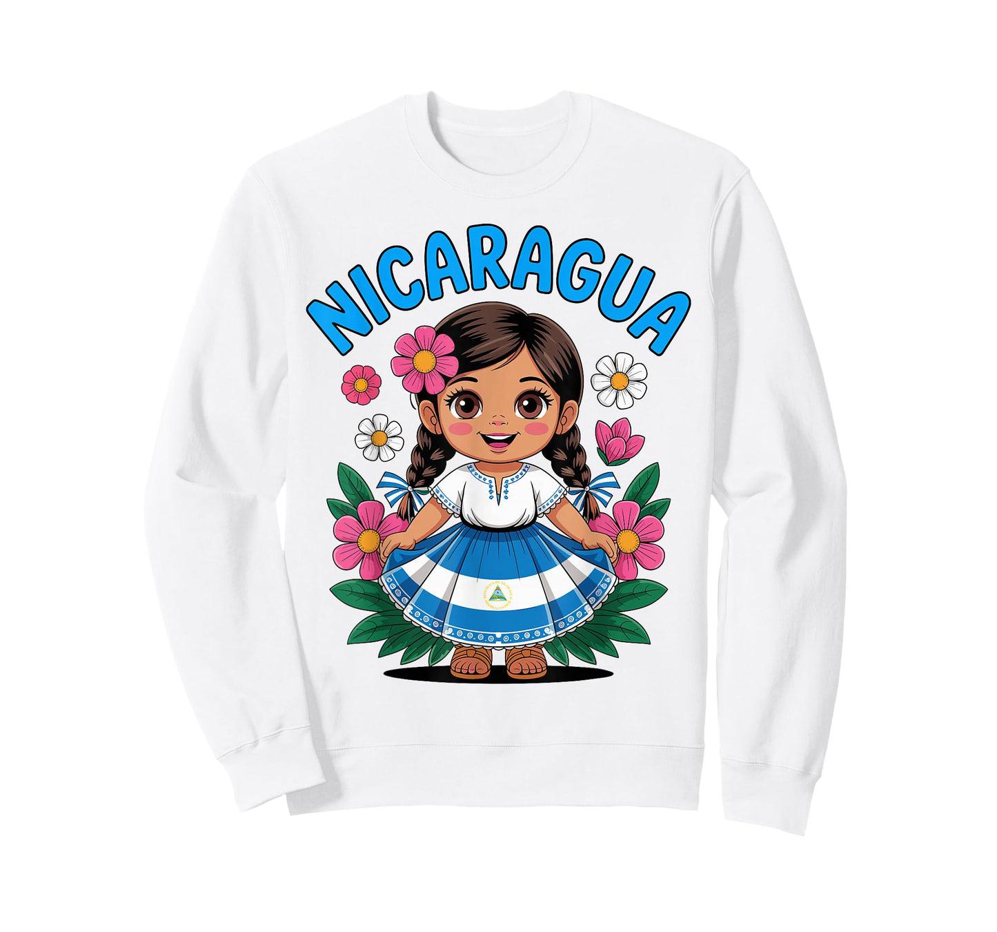 Cute Nicaragua Girl Traditional Dress with Flag Art for Kids T-Shirt