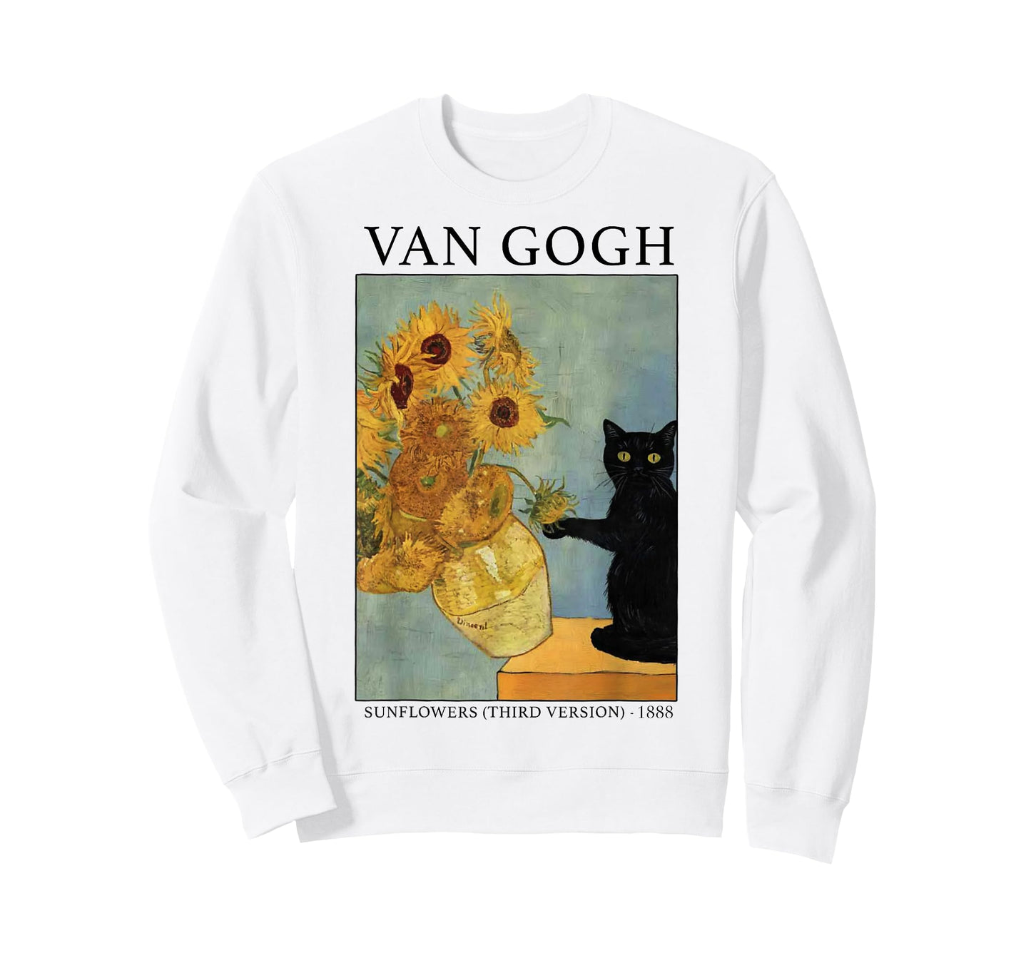 Van Gogh Black Cat With Sunflowers Funny Cat T-Shirt