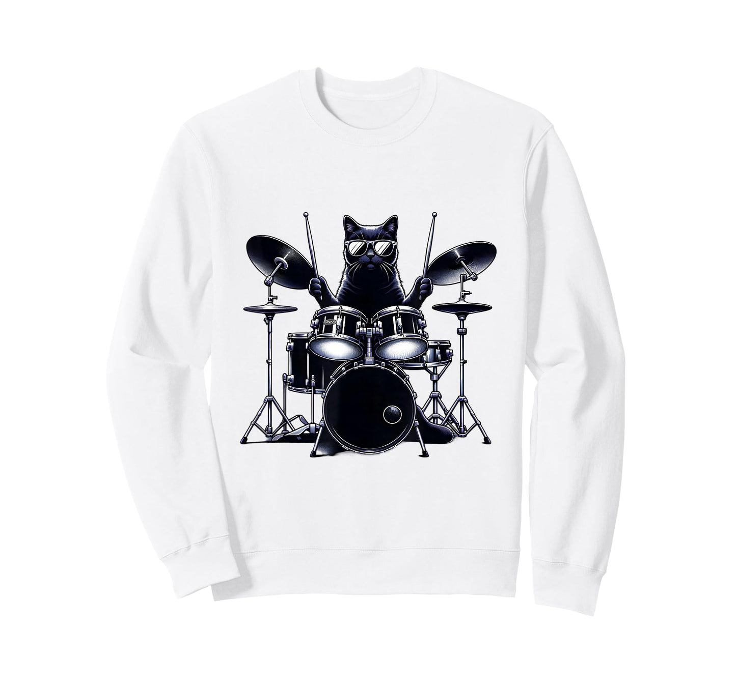 Percussion Cat Playing Drums T-Shirt, Unisex-Adults/Kids, Grey, Short Sleeve, Cat, Drumming, Graphic, Music, Novelty, Classic Fit, Cotton Blend, Machine Wash, Size: Small