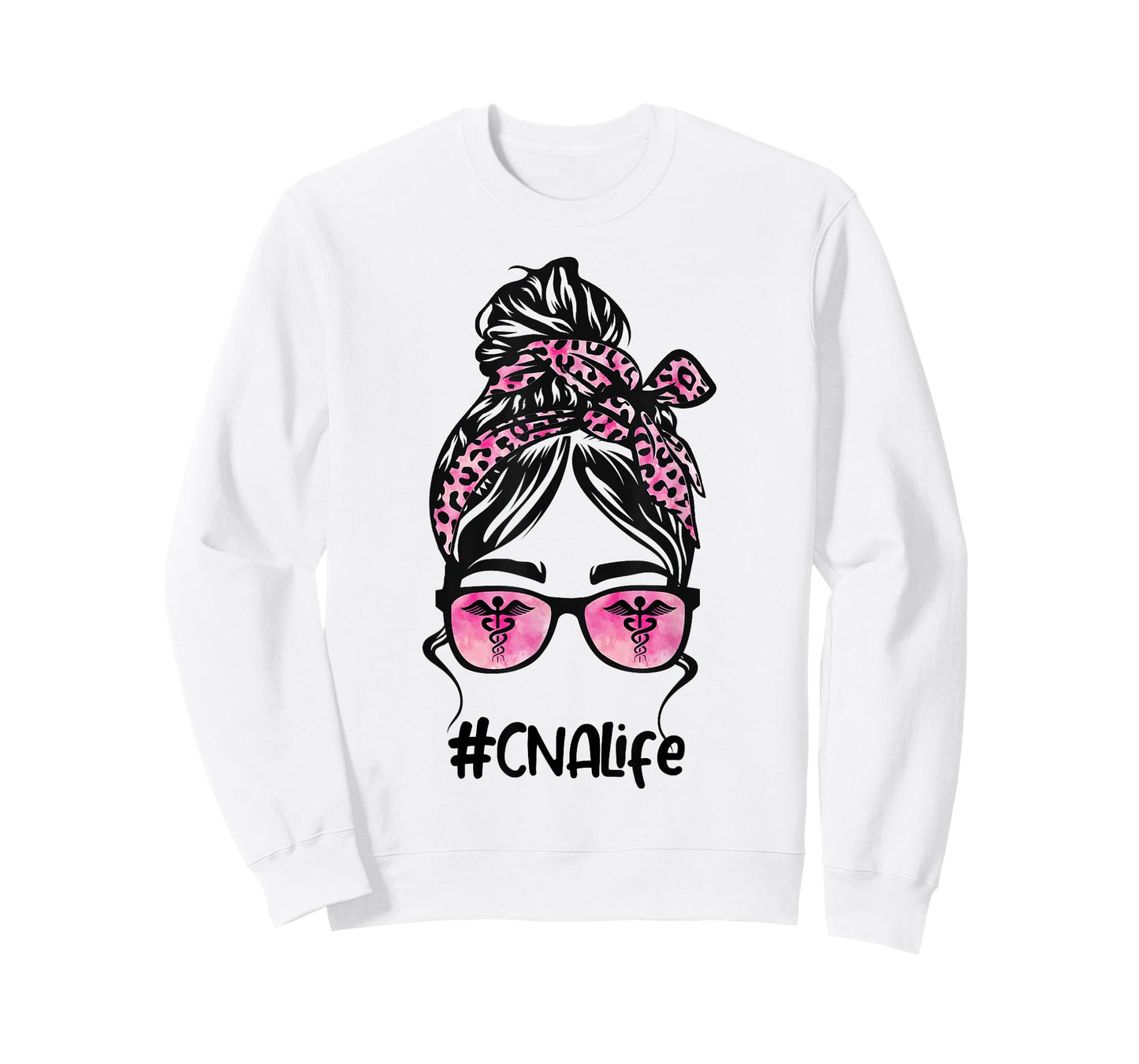 CNA Nurse Life Bleached Pink Leopard Messy Bun T-Shirt