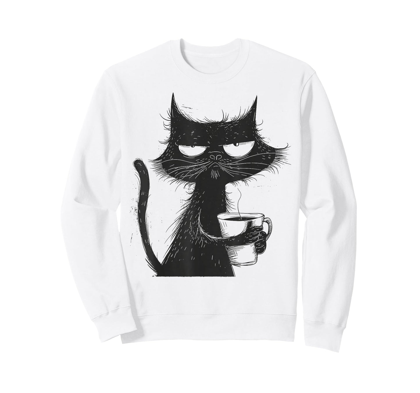 Funny Angry Cat with Coffee Mug Graphic T-Shirt