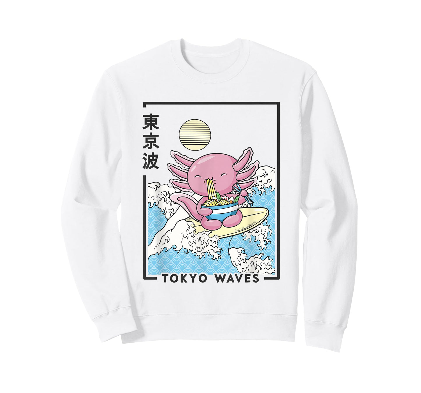 Axolotl Eating Ramen Japanese Waves Kids Kawaii Aesthetic T-Shirt