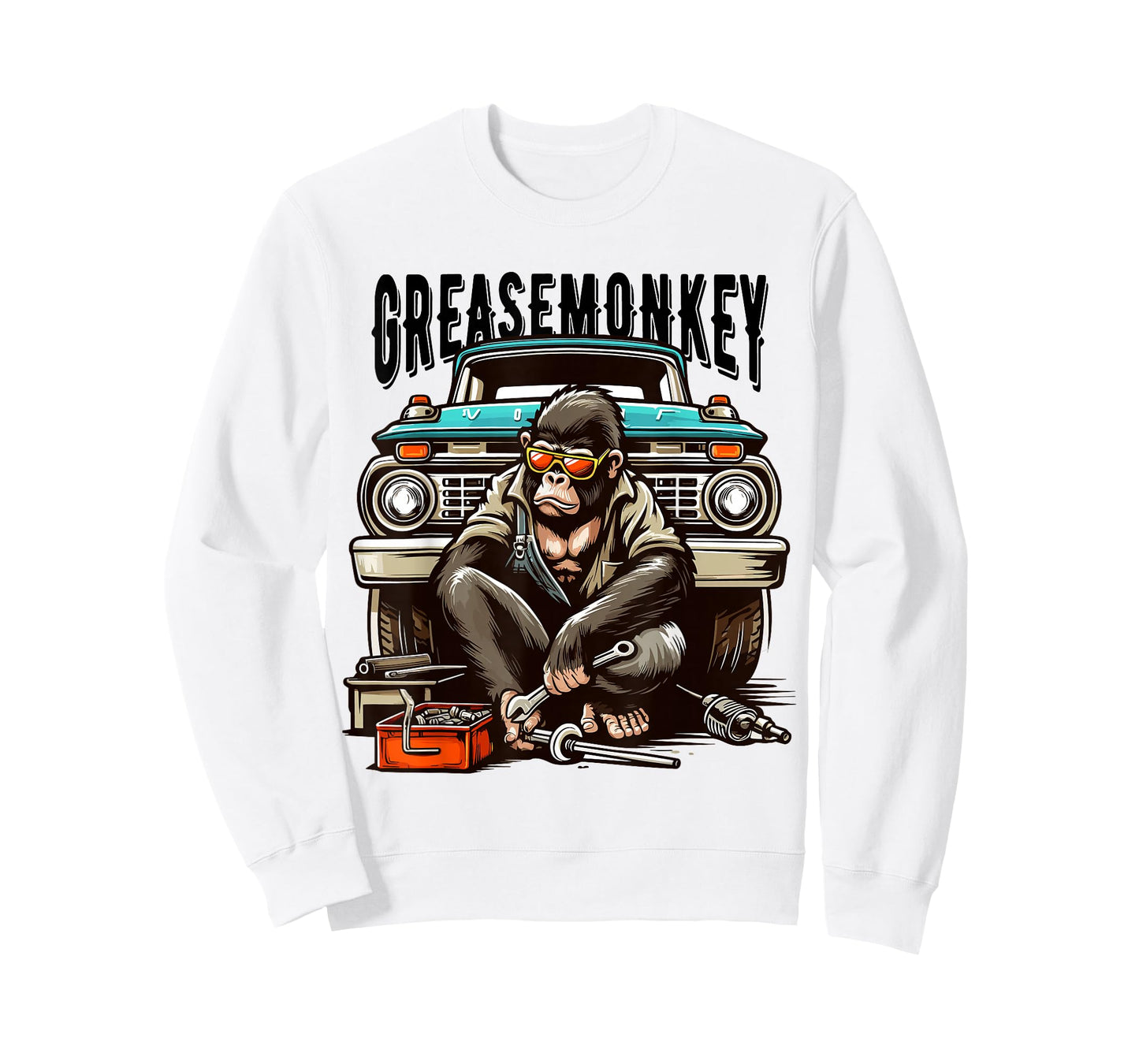 Cool Grease Monkey with Sunglasses Working on Vintage Truck T-Shirt