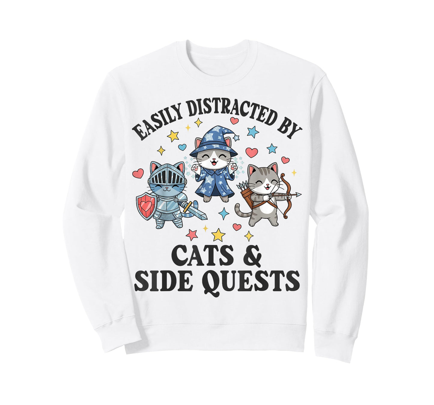 Kawaii Easily Distracted by Cats Side Quests Funny Gamer T-Shirt