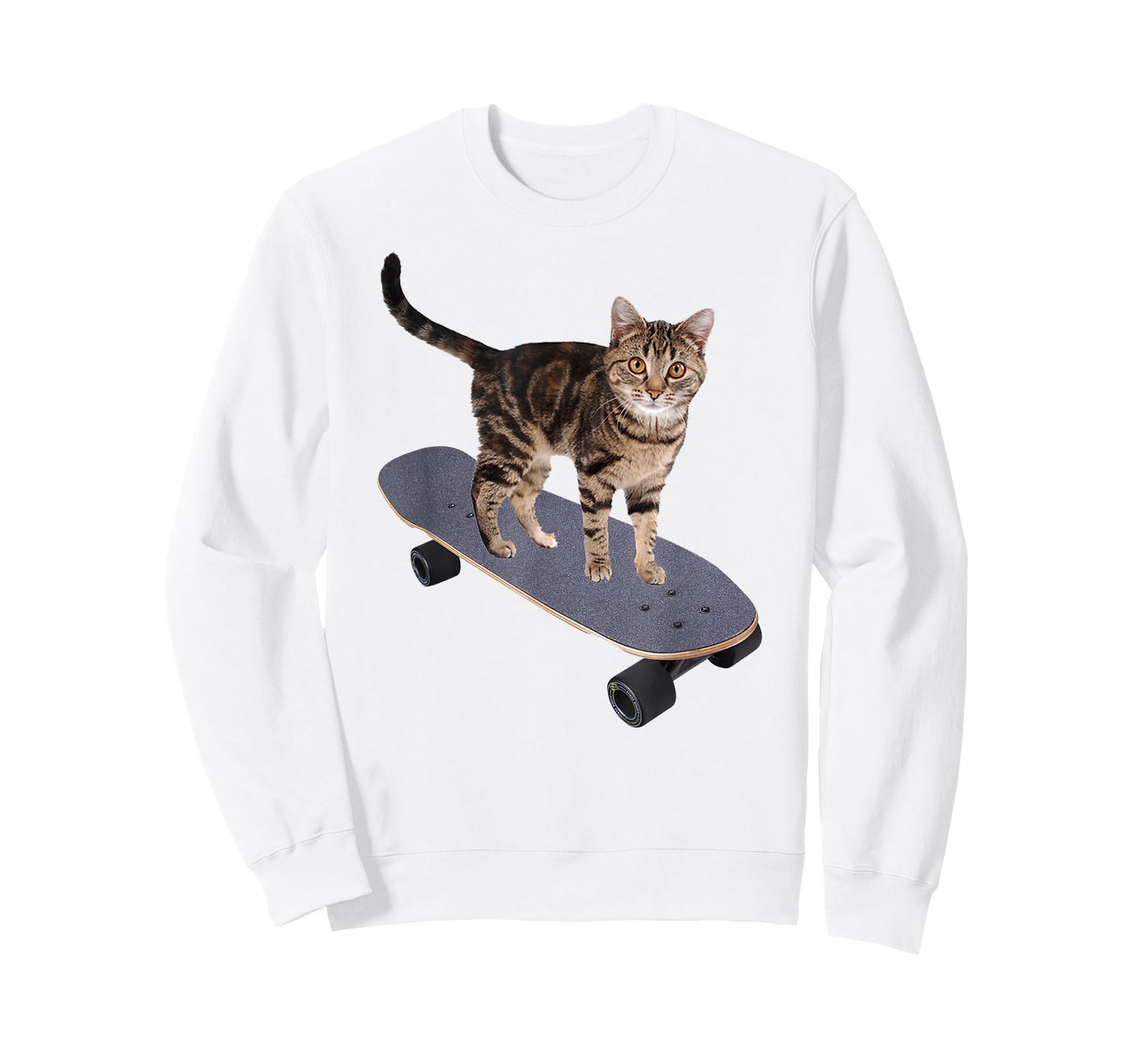 Cat on Skateboard Funny Gray Tabby Kitty T-Shirt for Men Women Girls Kids