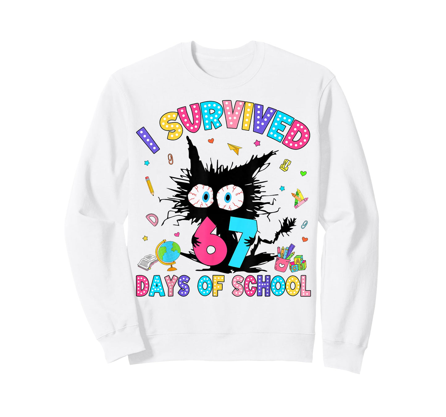 I Survived 67 Days of School Six Seven Meme Slang Black Cat T-Shirt