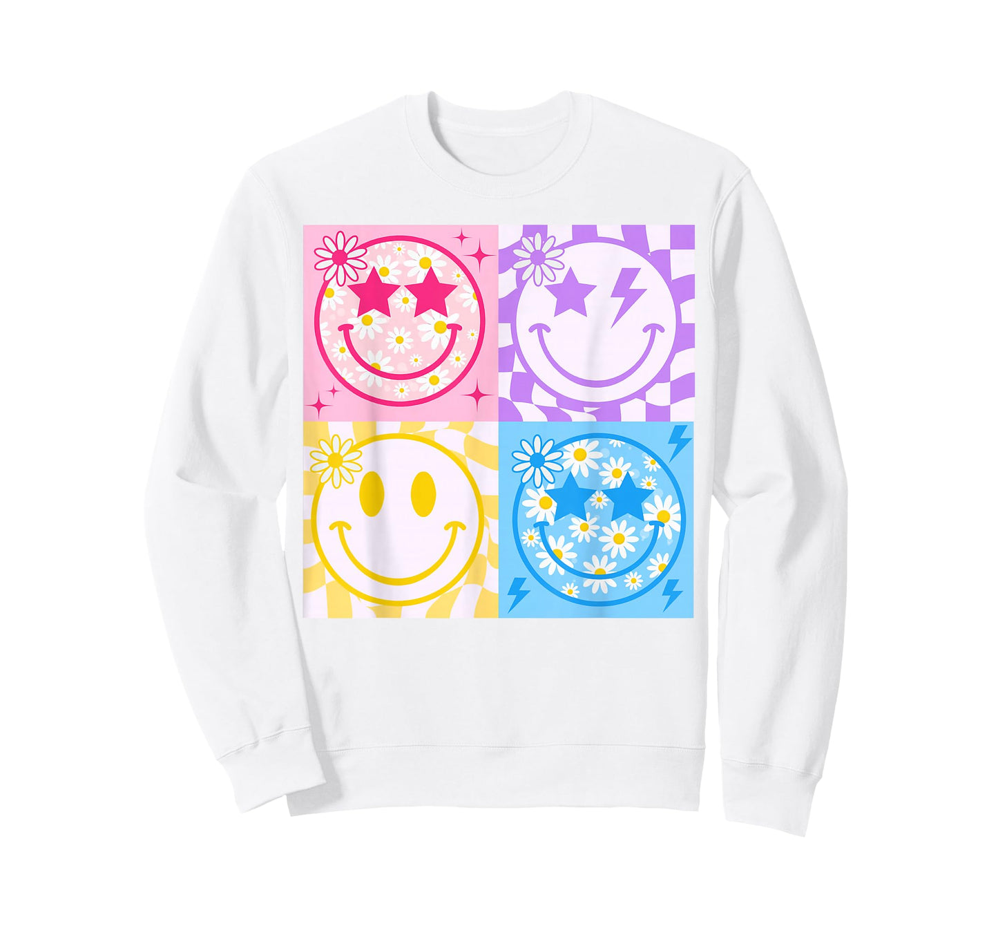 Happy Face Smile Checkered Pattern Retro Vibes Trendy Funny T-Shirt