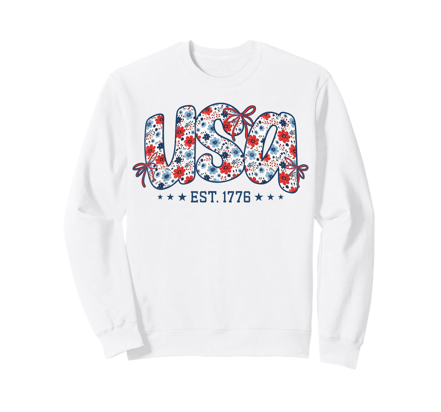 USA Est 1776 Floral Preppy 4th of July Coquette Bow Women T-Shirt