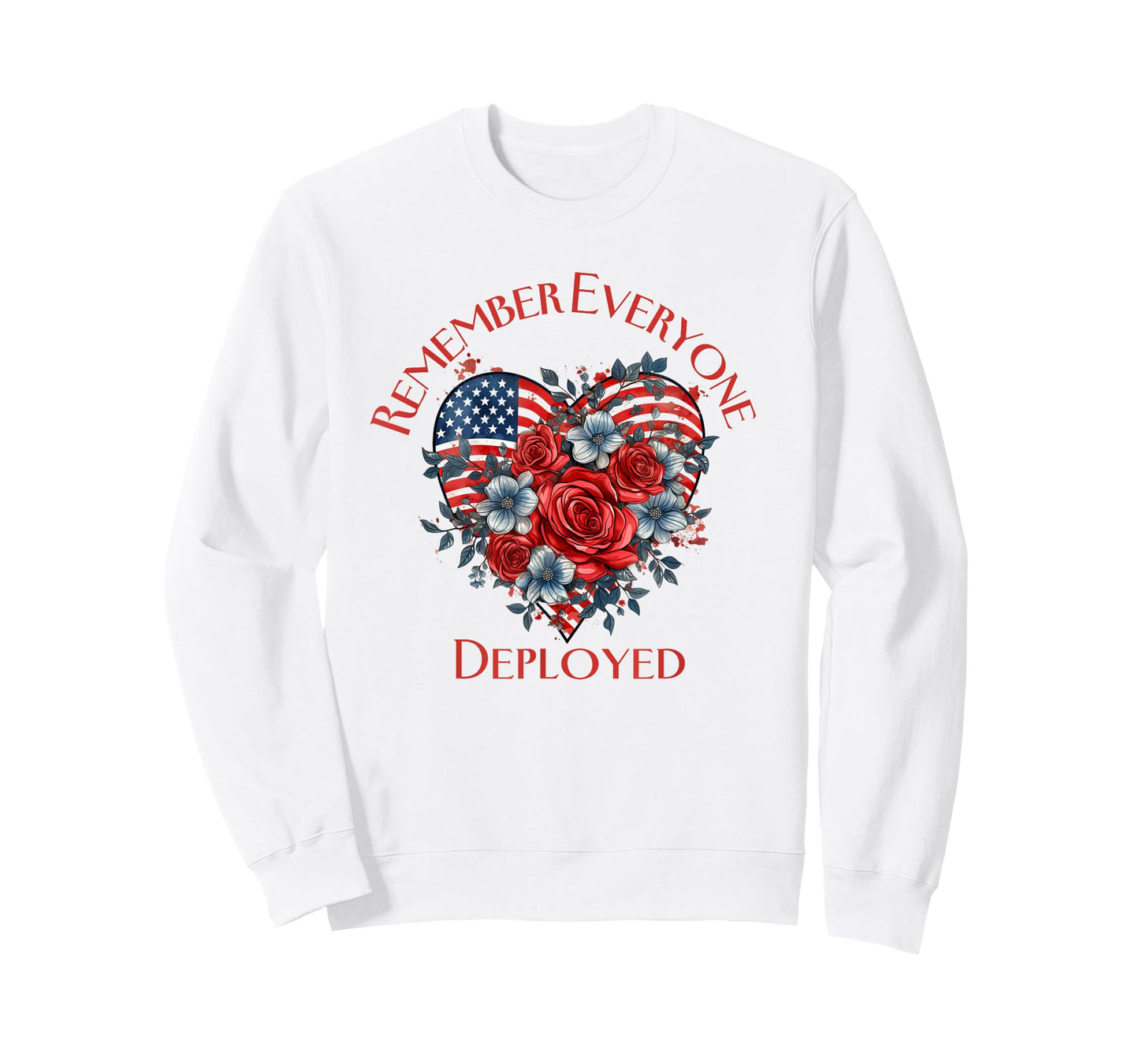 American Flag Patriotic Flowers Deployed RED Friday Military Women Men T-Shirt
