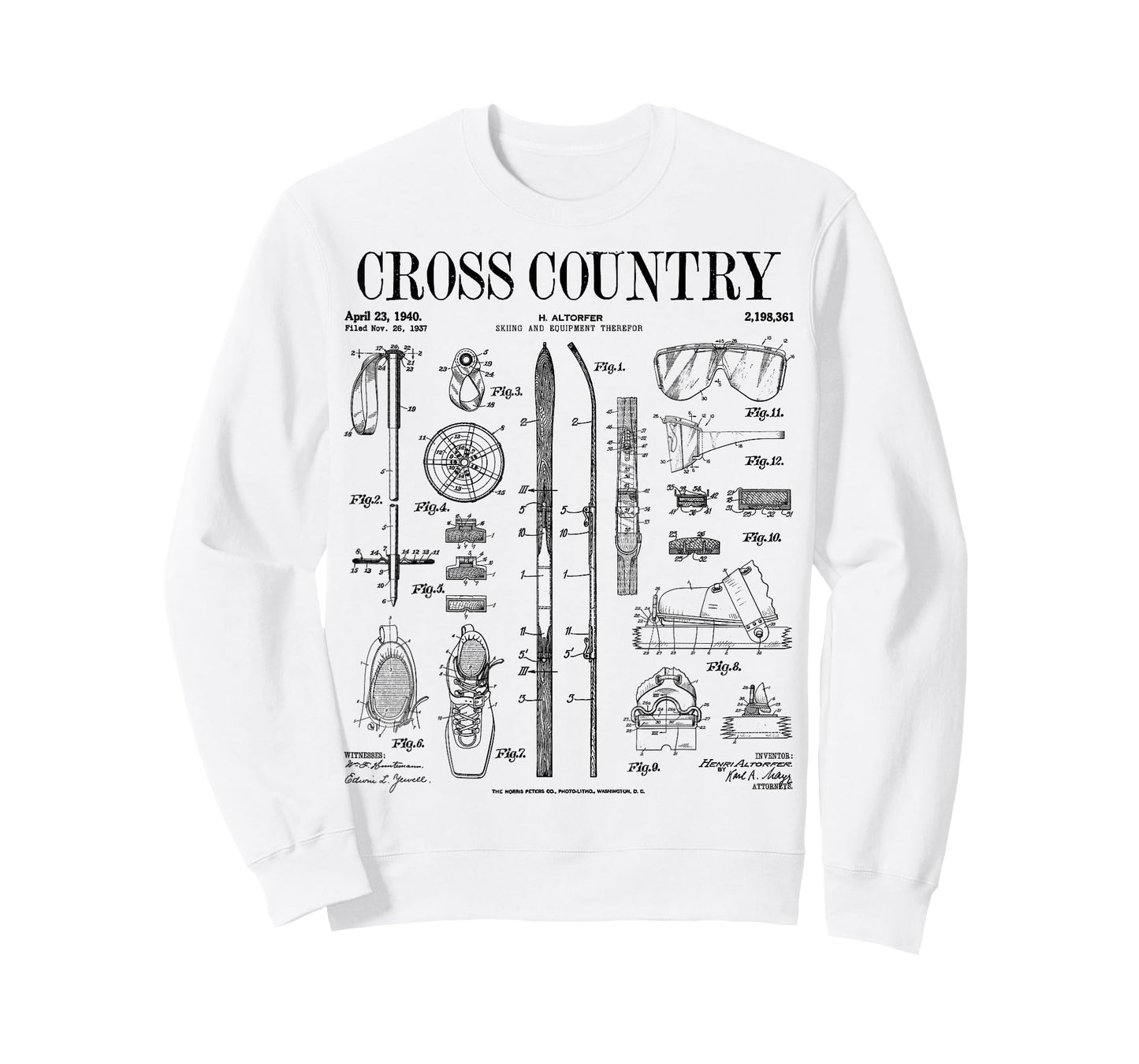 Cross Country Nordic Skiing Ski Vintage Patent Skier Print T-Shirt