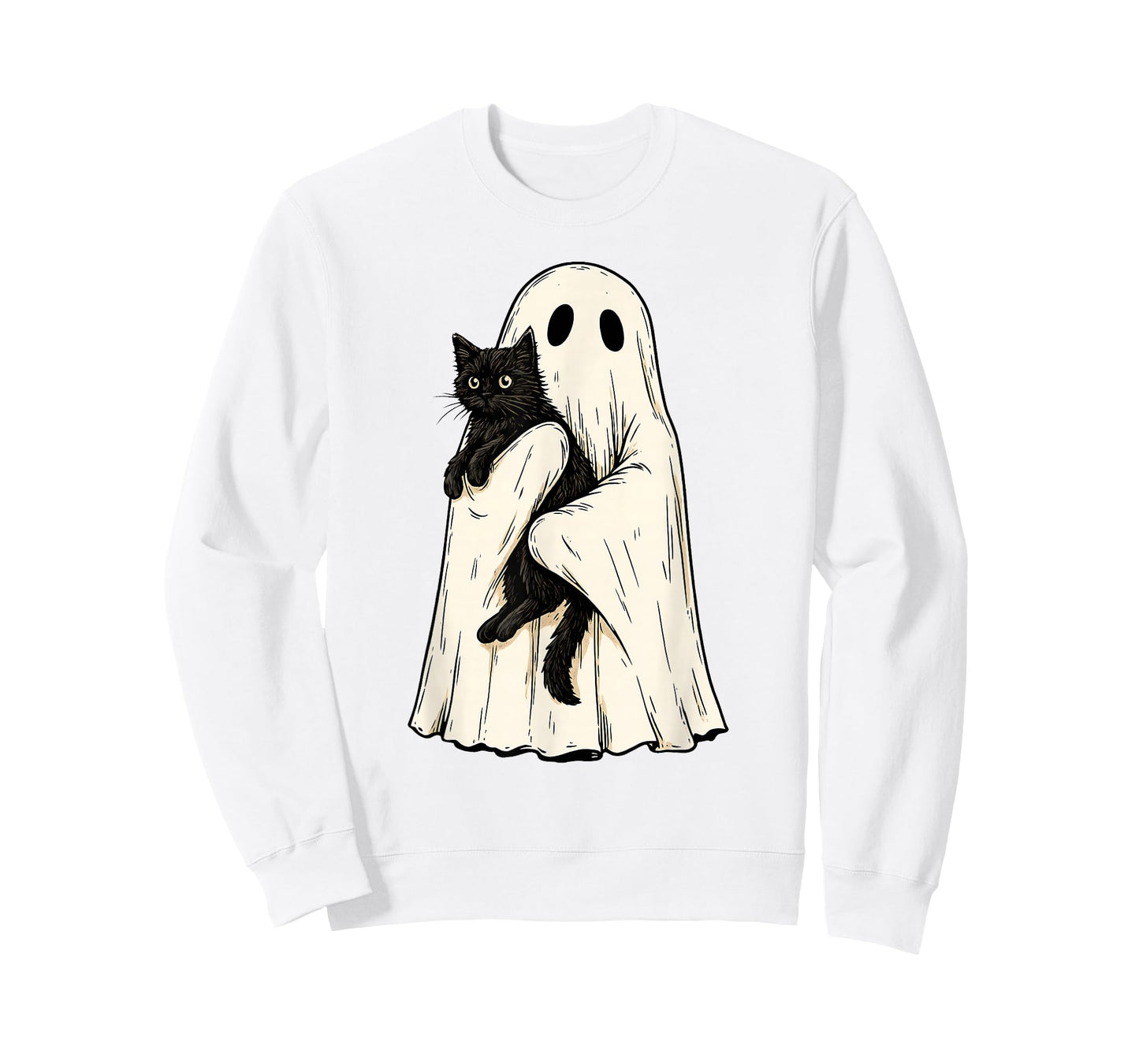 Vintage Halloween Ghost Holding Black Cat Men Women T-Shirt