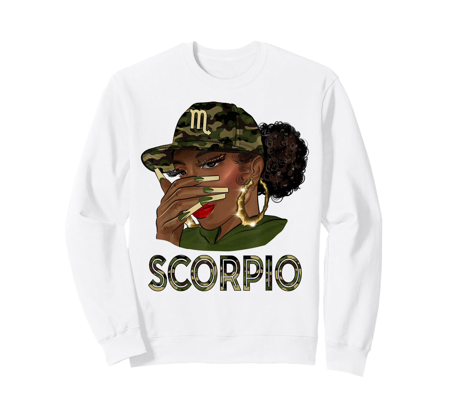 Scorpio Queen Black Girl With Cap Camo Afro Woman Zodiac T-Shirt