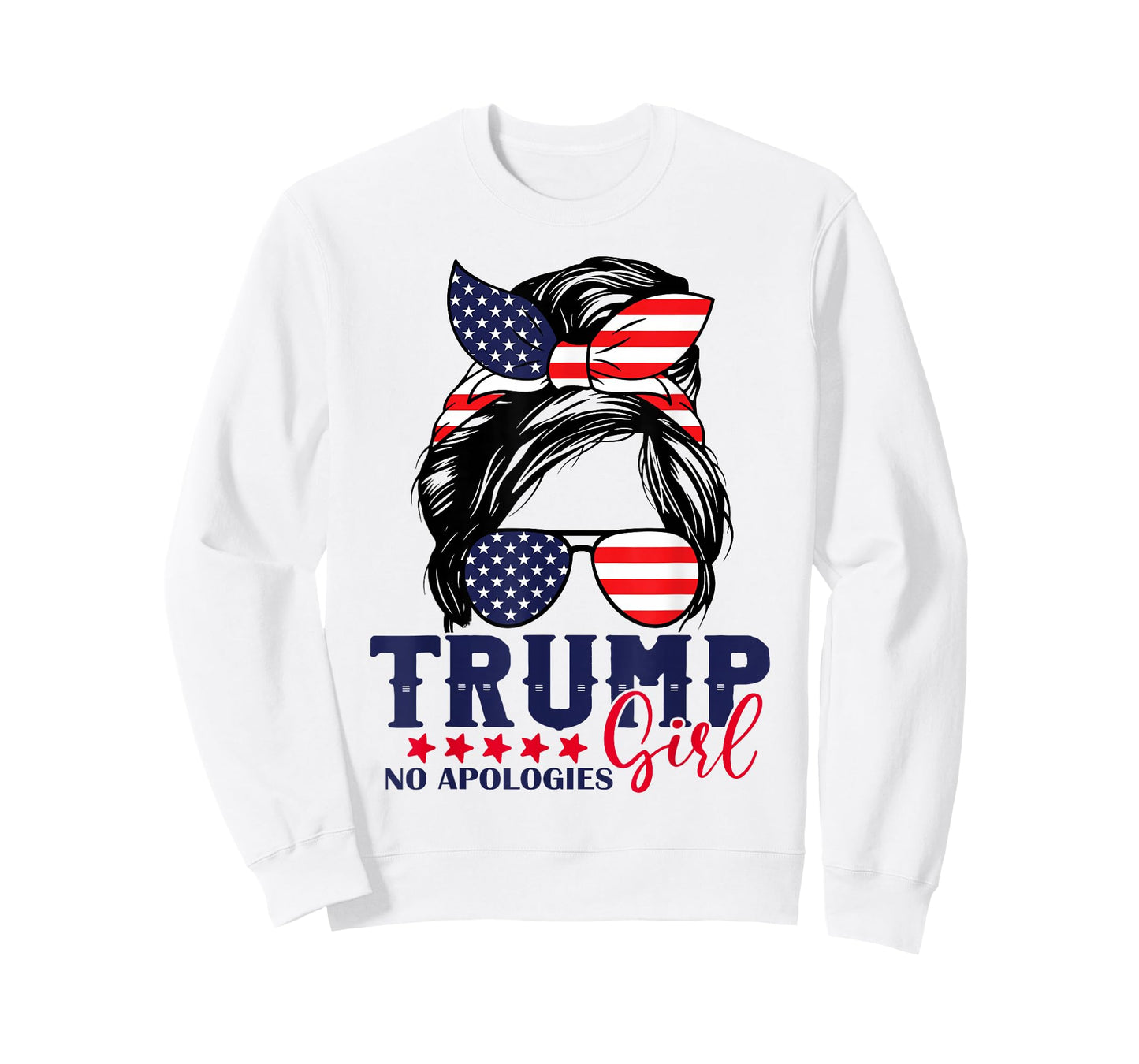 Trump Girl No Apologies Messy Bun Trump 2024 American Flag T-Shirt