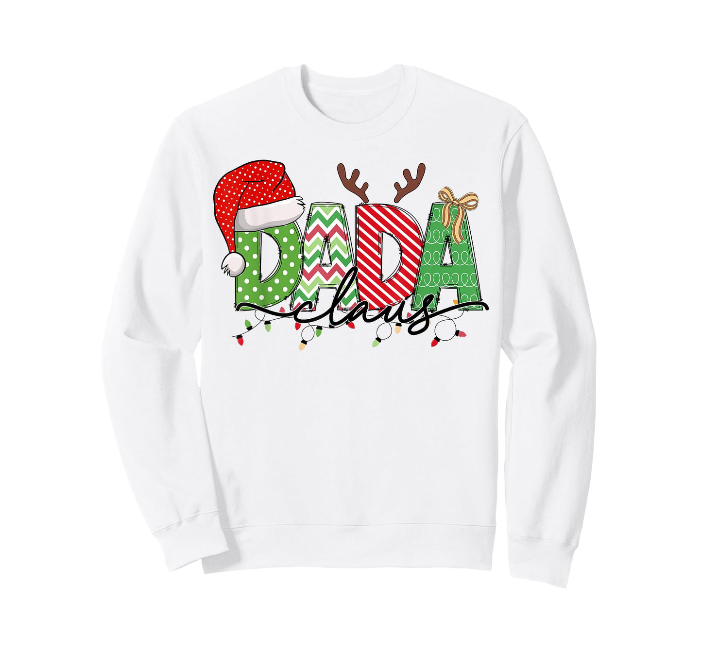 Dada Claus Christmas Lights Pajama Family Matching Outfit T-Shirt
