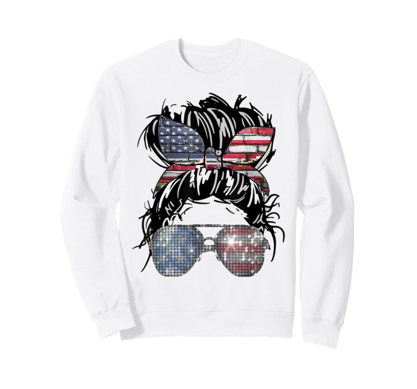 Messy Bun American Flag Glasses 4th of July Patriotic T-Shirt