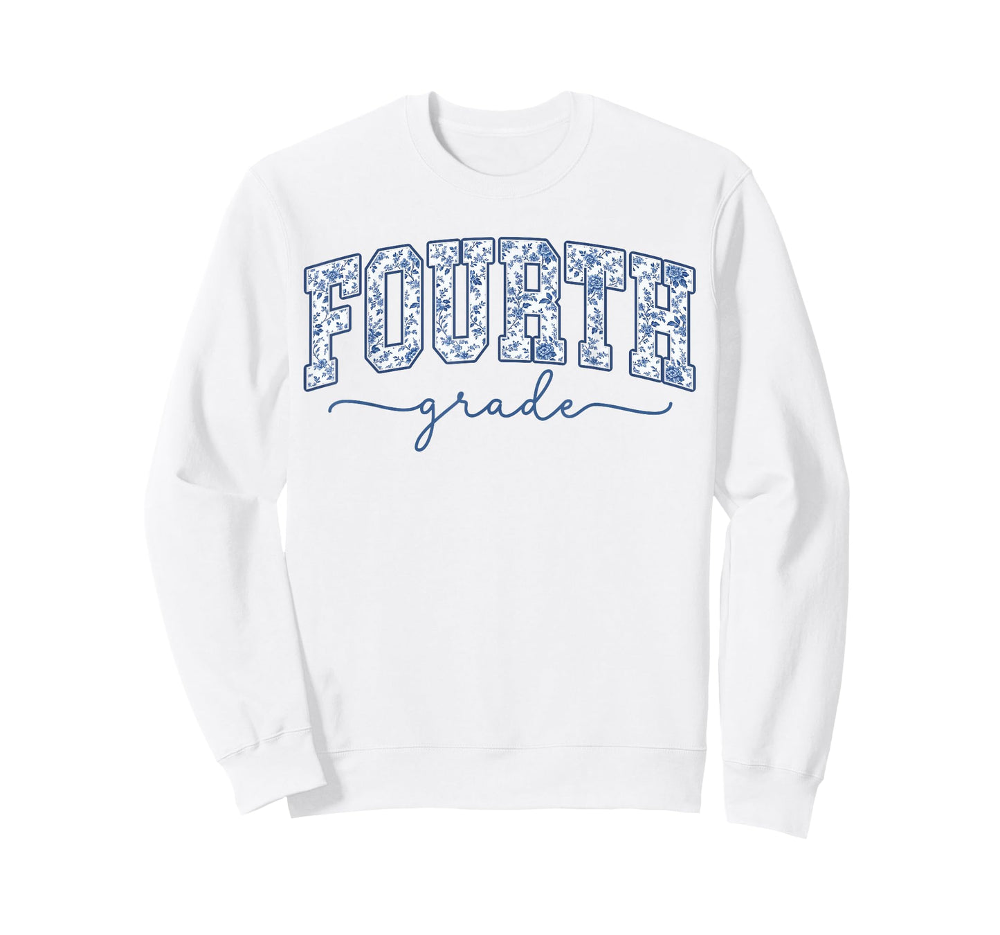 4th Grade Back to School Fourth Grade Blue Toile Teacher Kid T-Shirt