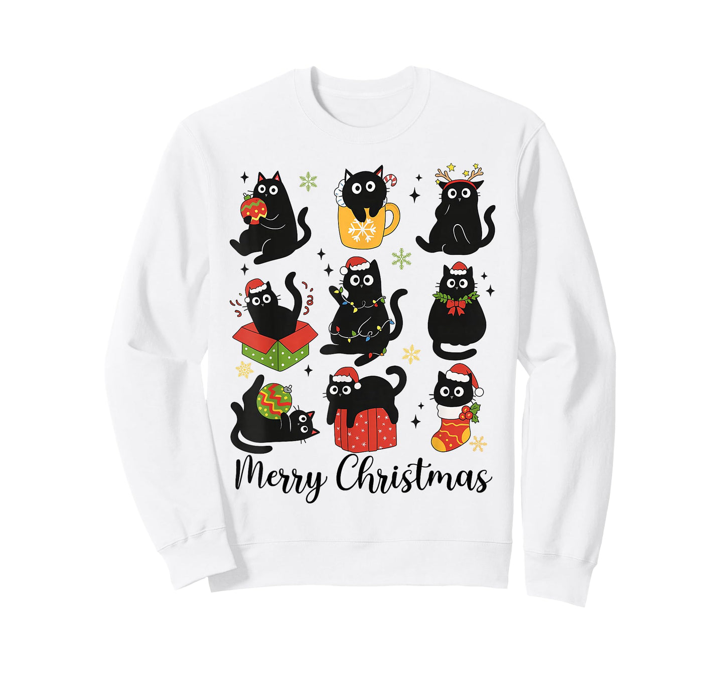Meow Christmas Xmas Lights Black Cat Pajamas Family Funny T-Shirt
