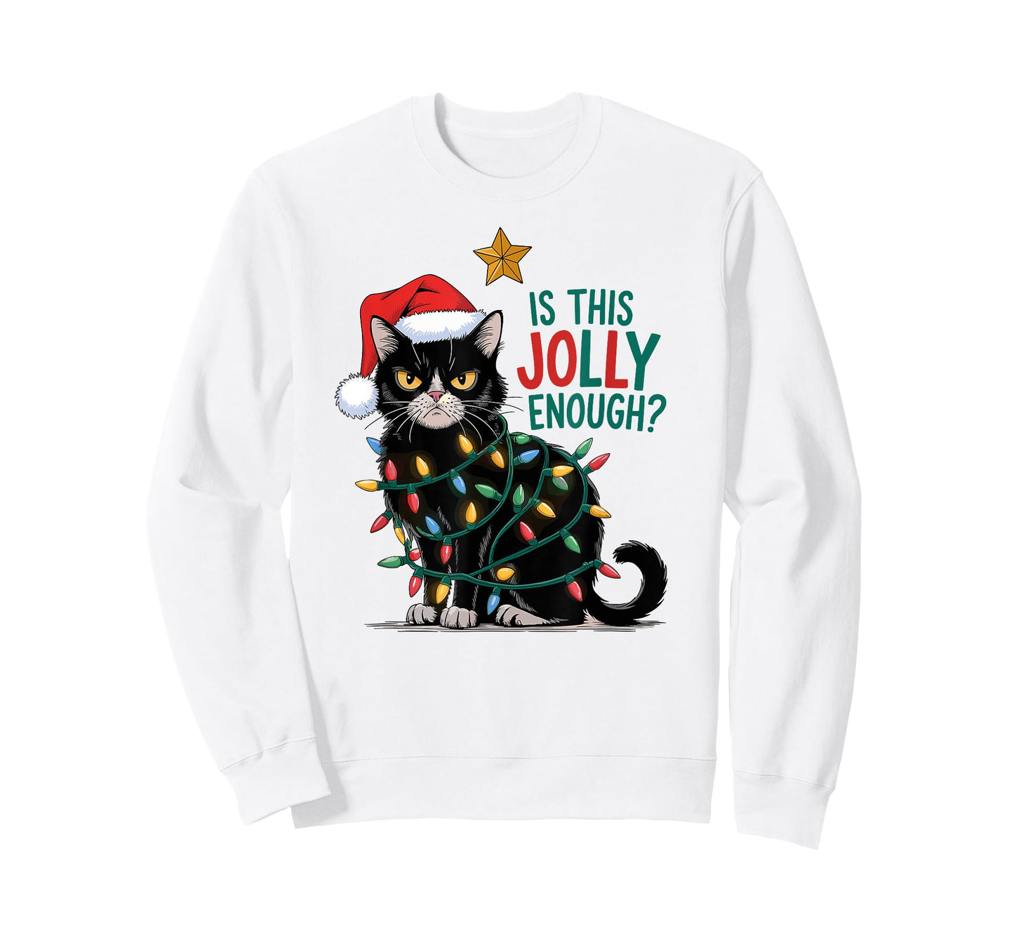 Is This Jolly Enough? Cat Merry Christmas Tree Lights funny T-Shirt for Men Women