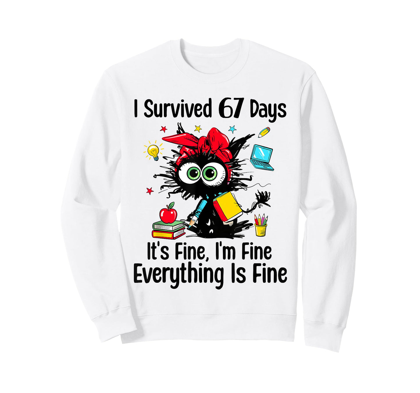 I Survived 67 Days of School Teacher Students Cat Six Seven T-Shirt