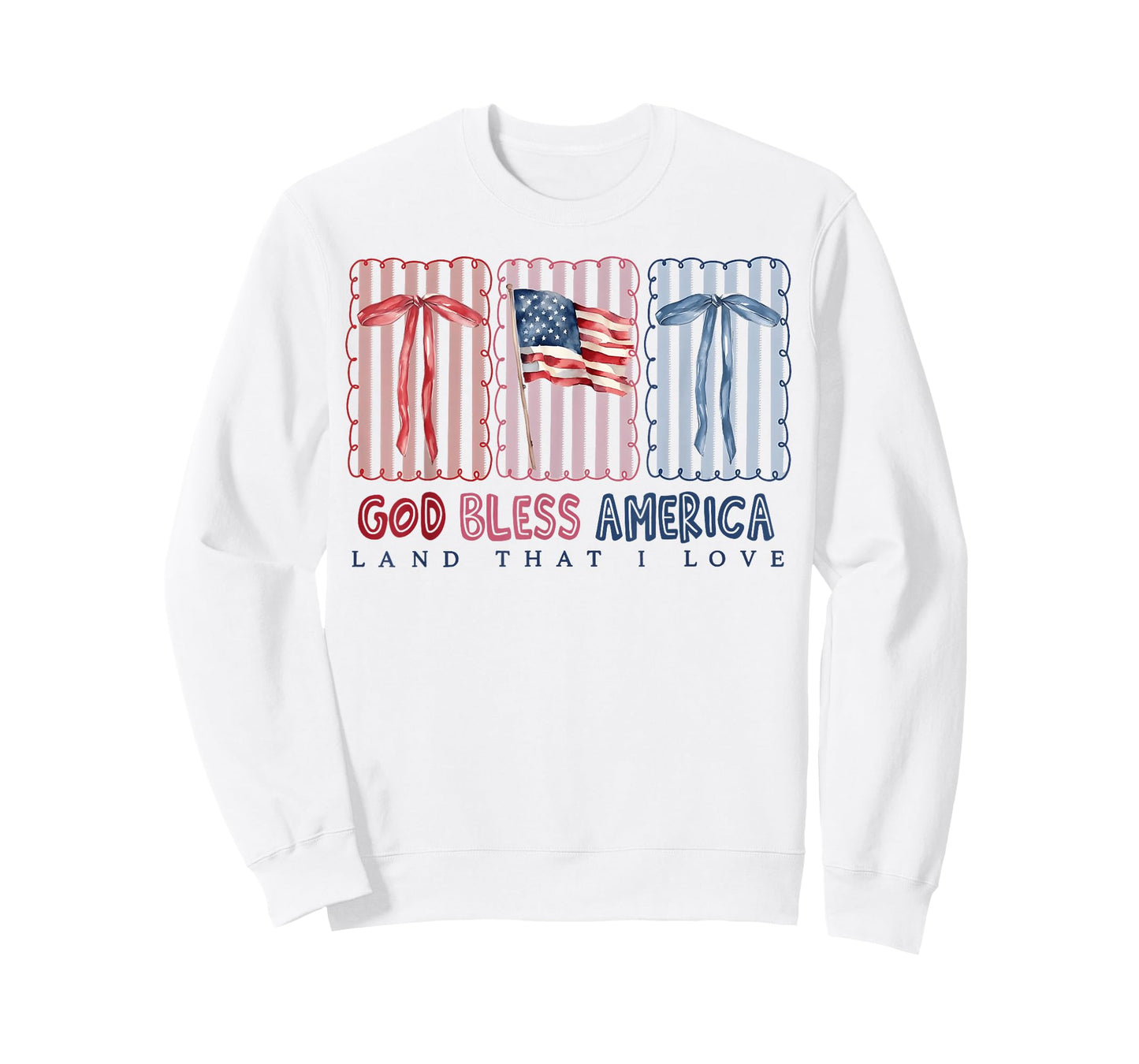 God Bless America Land That I Love Coquette Bow USA Flag T-Shirt
