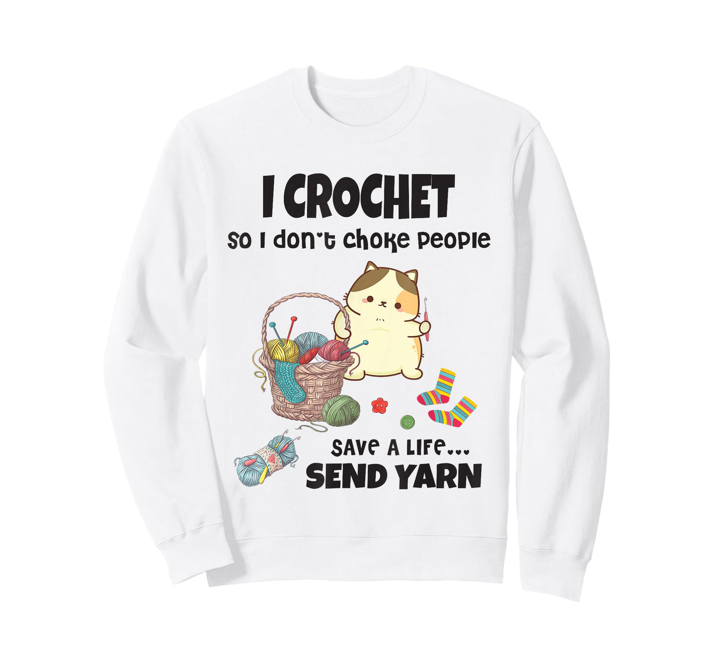 Funny Cute Cat with Crochet And Knitting Yarn Mess for Girls T-Shirt