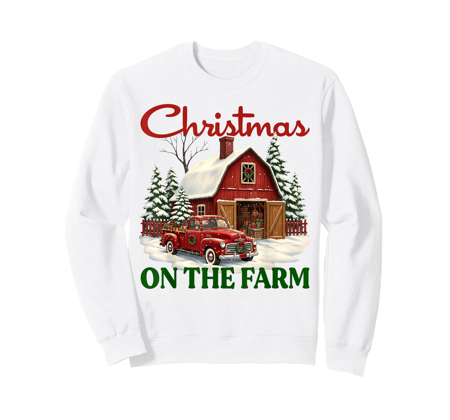 Christmas On The Farm Shirt Vintage Red Truck Barn Xmas Gift T-Shirt