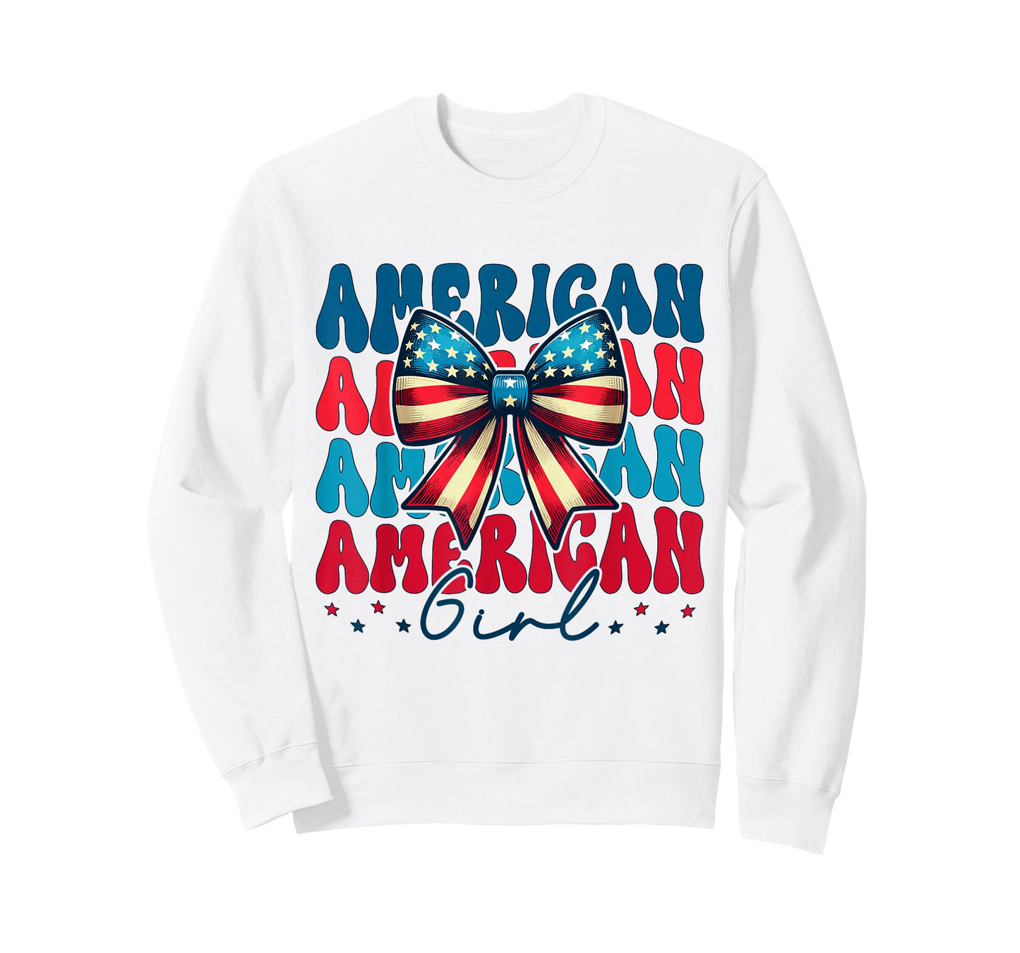 Patriotic American Girl 4th of July Coquette Bow USA Flag T-Shirt