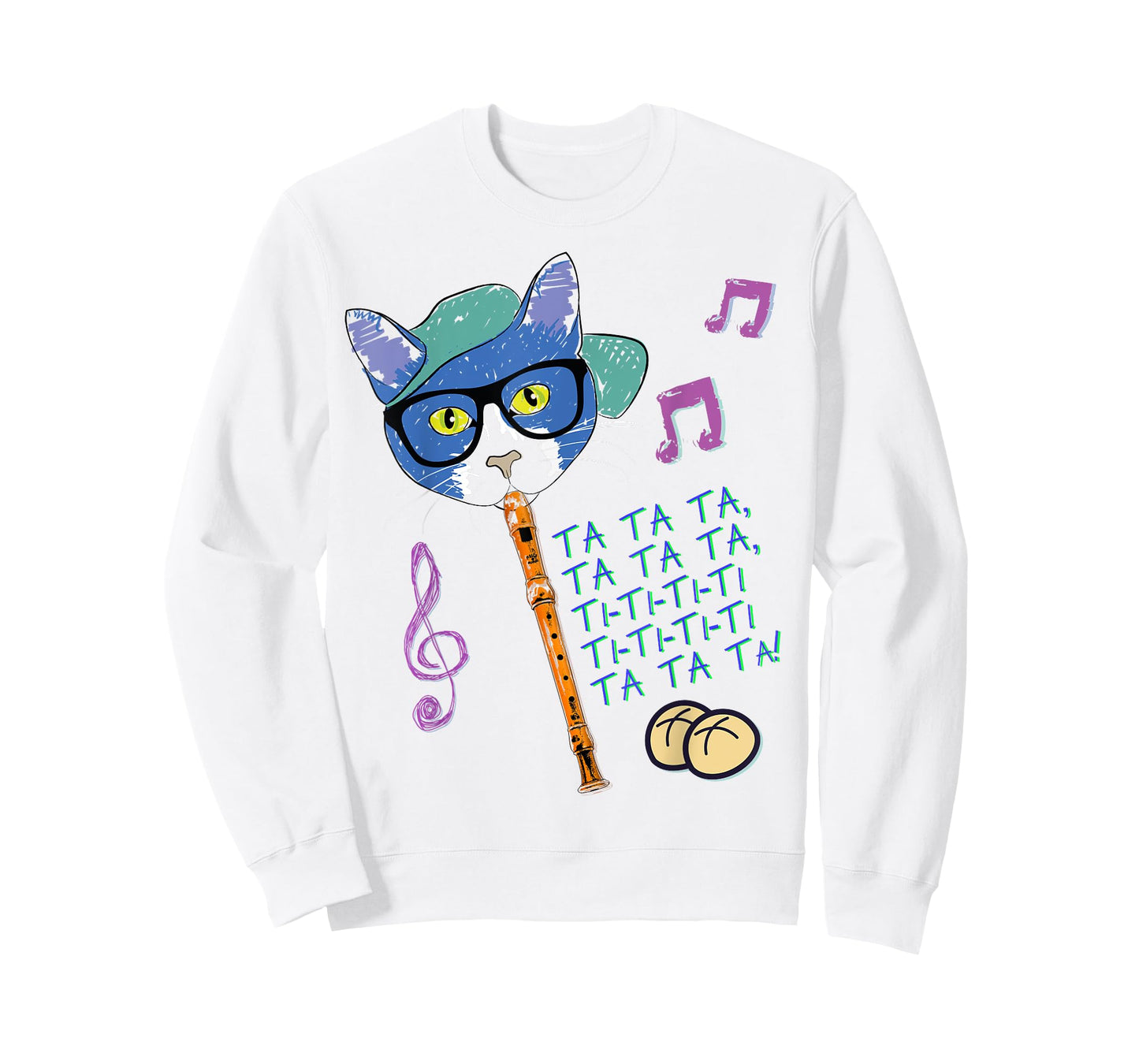 Cool Cat Playing Hot Cross Buns on Recorder Funny Elementary T-Shirt