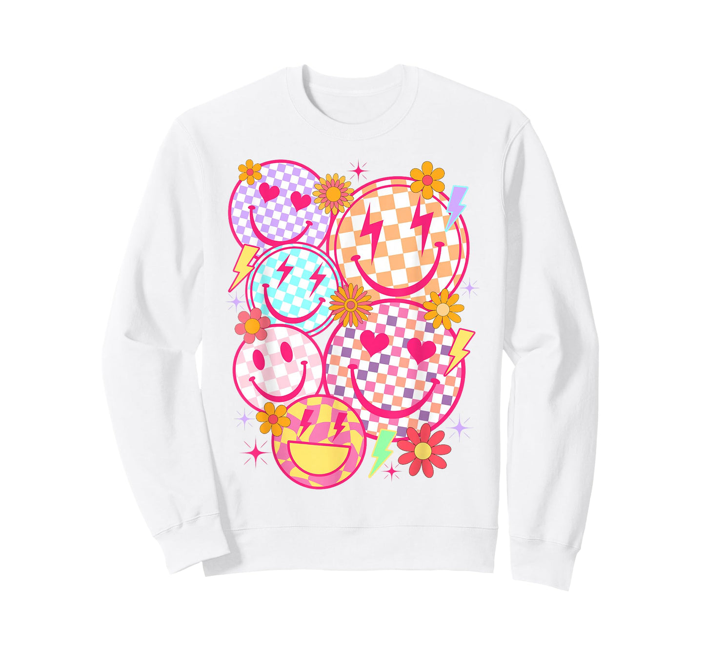 Retro Happy Face Checkered Pattern Smile Face Trendy Funny T-Shirt