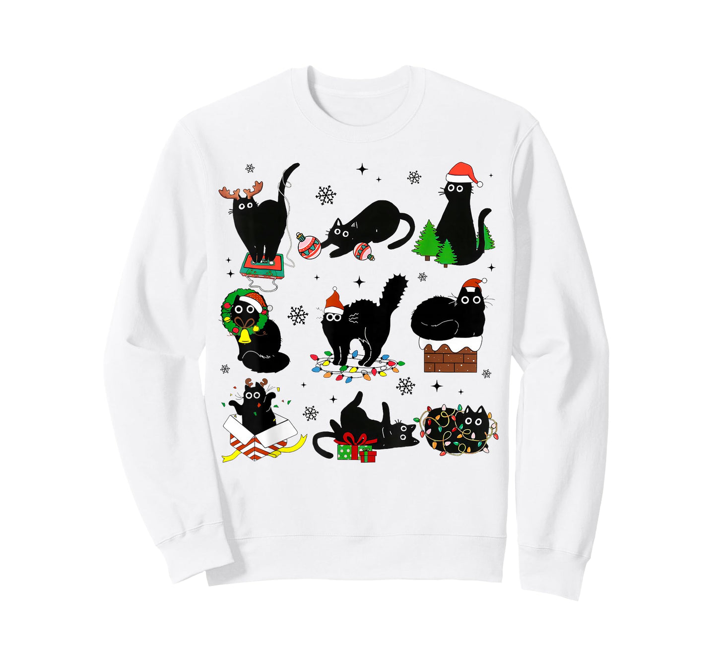 Black Cat Christmas Light Reindeer Santa Xmas Cat Lover T-Shirt