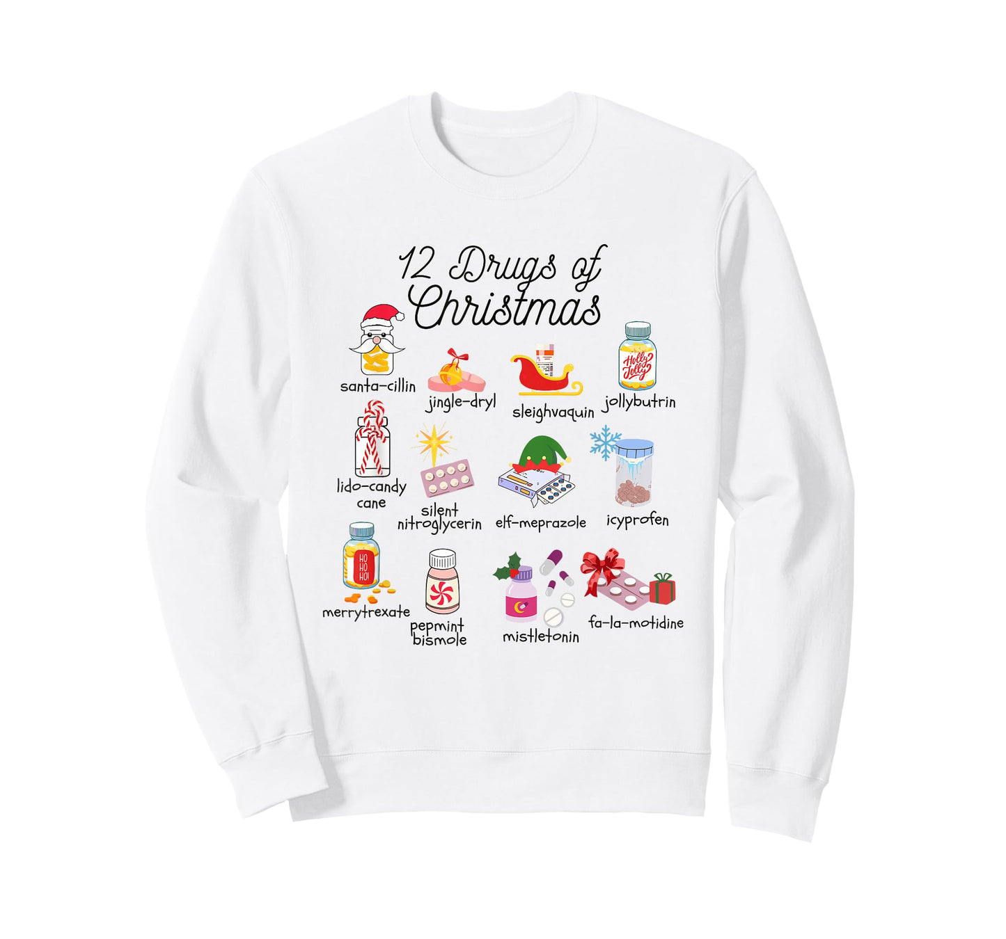 12 Drugs of Christmas Nurse Pharmacy Technician Pharmacist T-Shirt