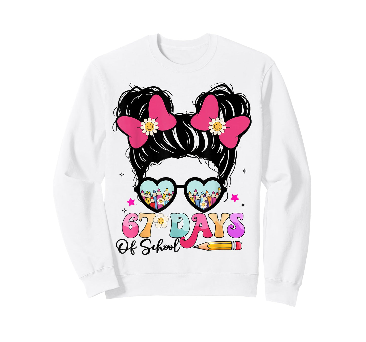 67 Days of School Messy Bun Girl Kids Meme Funny T-Shirt