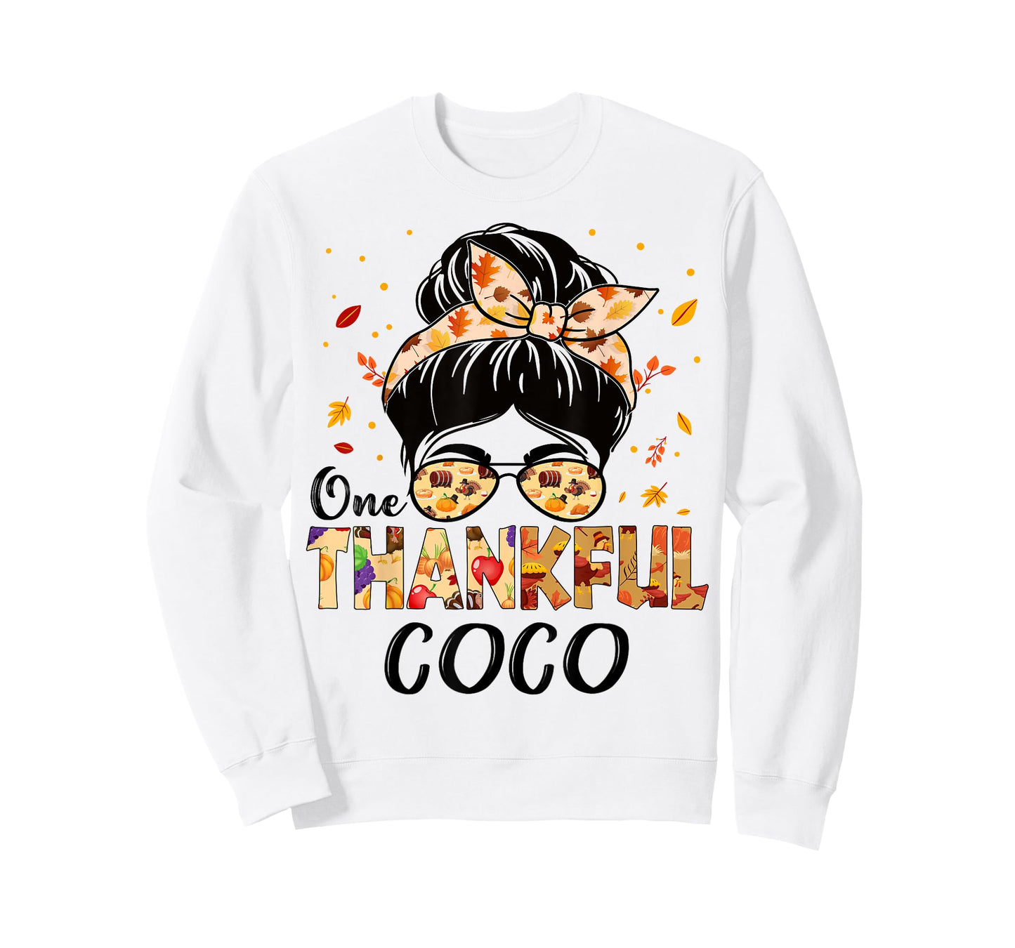 Coco One Thankful Messy Bun Grandma Thanksgiving Fall Autumn T-Shirt
