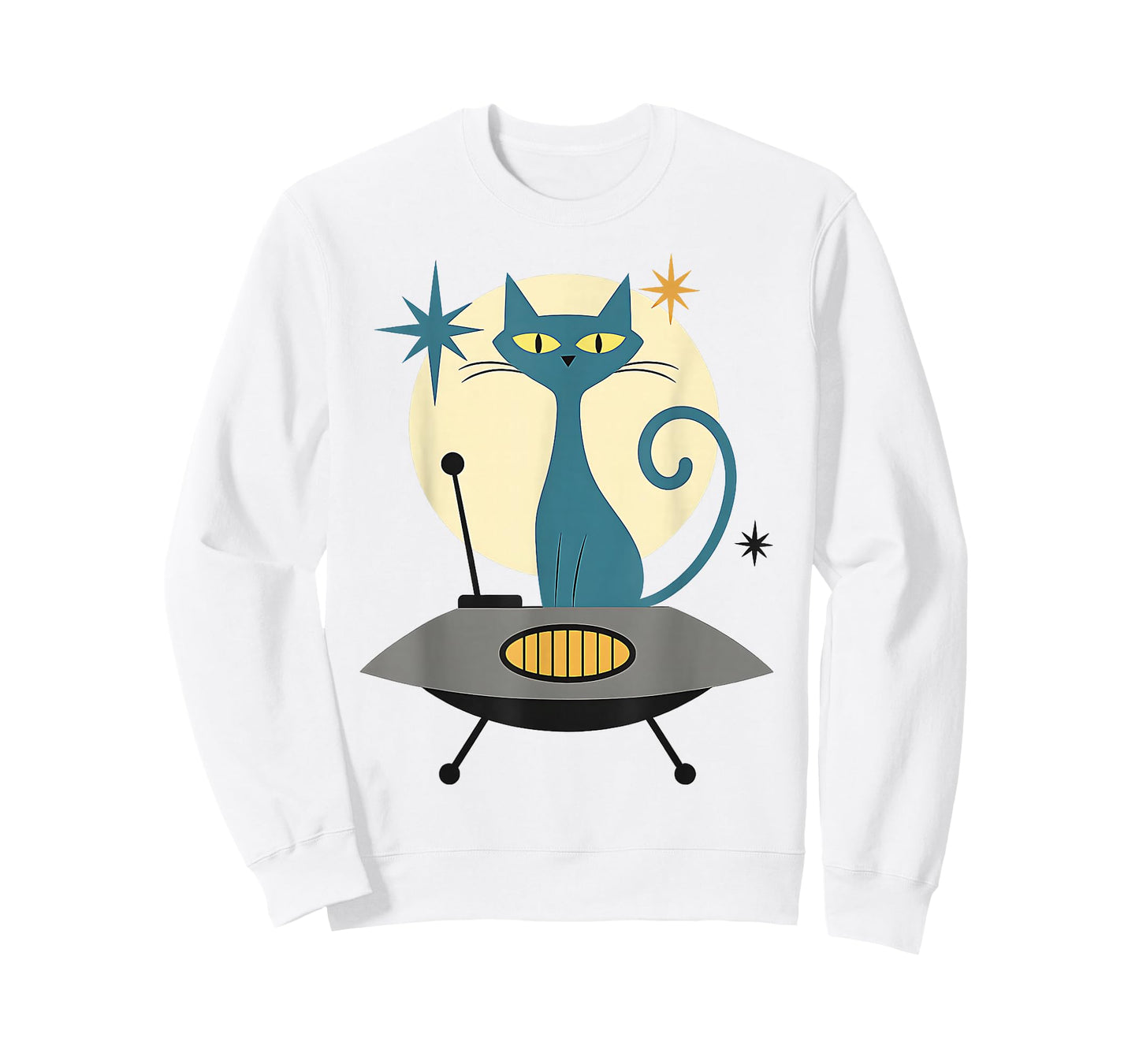 Mid Century Modern UFO Cat Retro Futuristic T-Shirt