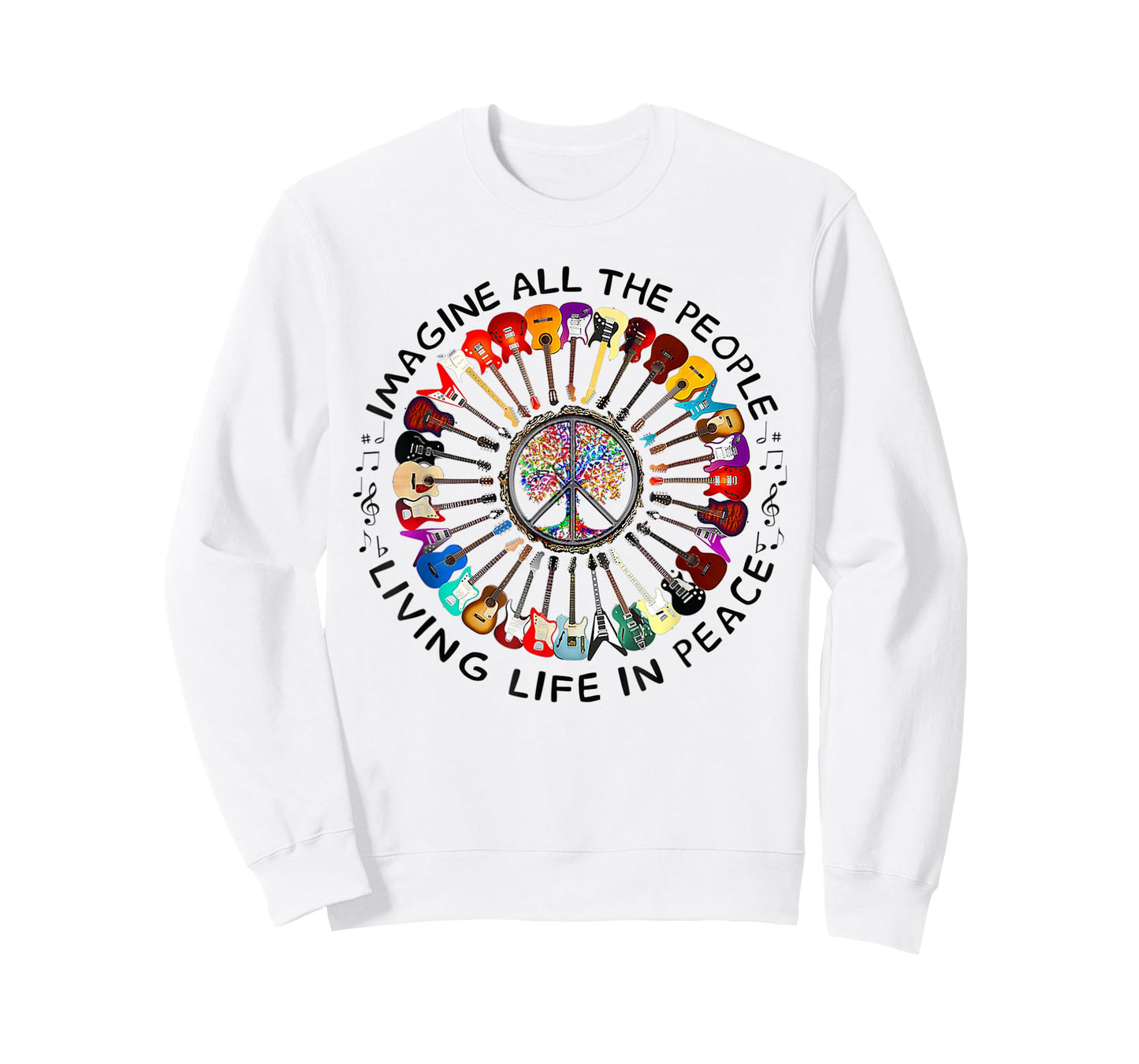 Imagine Music Peace and Music Guitar Circle Harmony T-Shirt