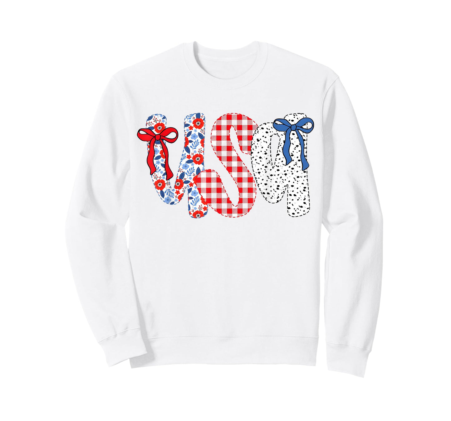 USA Flag 4th of July Coquette Bow Floral Patriotic Girl T-Shirt