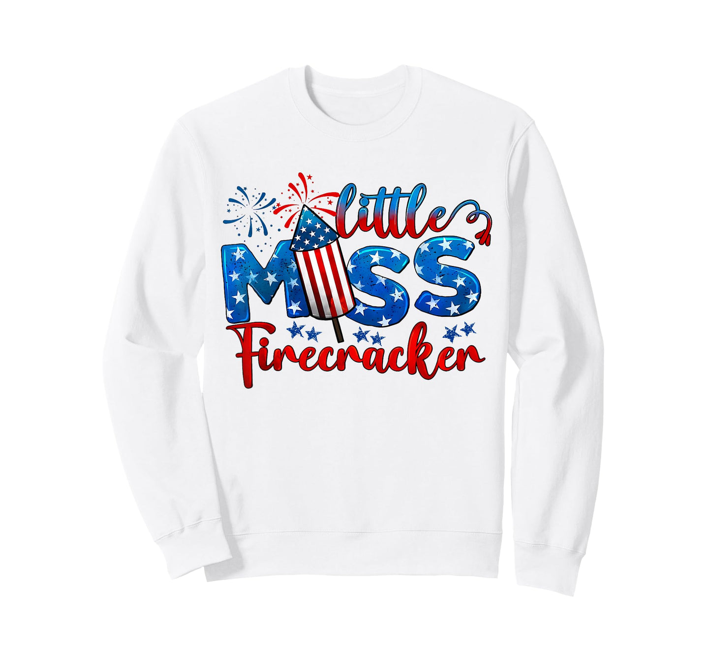 Little Miss Firecracker 4th of July American Flag Girls Kids T-Shirt
