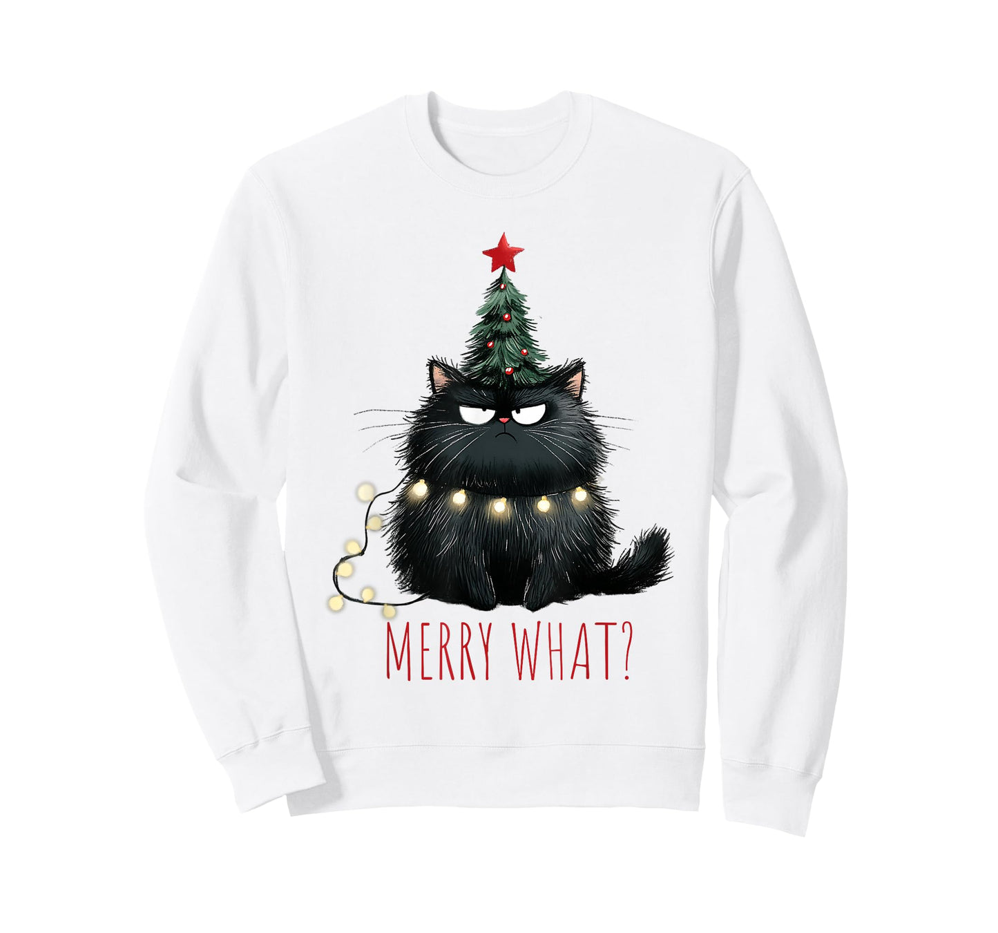 Merry What? Black Cat Funny Christmas T-Shirt